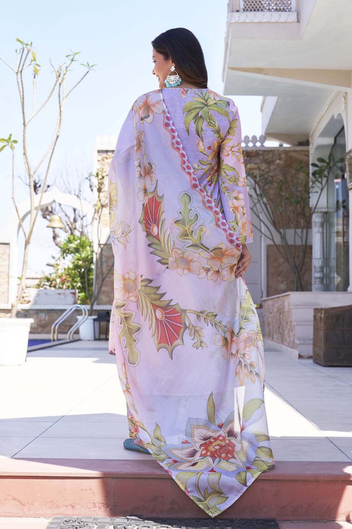 Lavender Cotton Printed Straight Suit Set