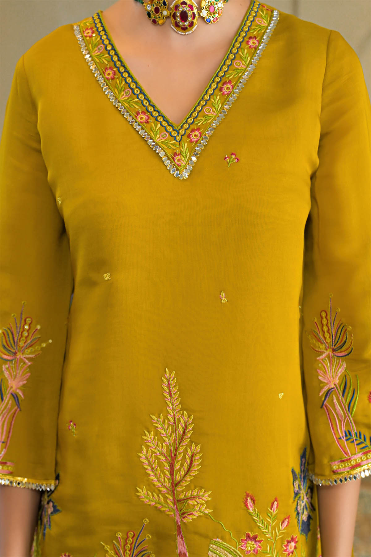 Mustard Chanderi Embroidered Farsi Salwar Set