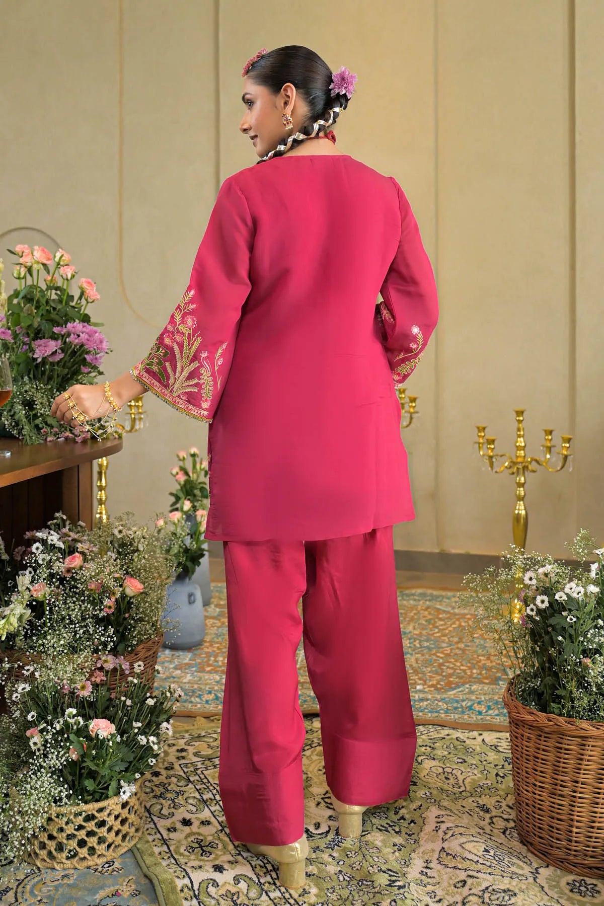 Pink Chanderi Embroidered Farsi Salwar Set | Bairaas