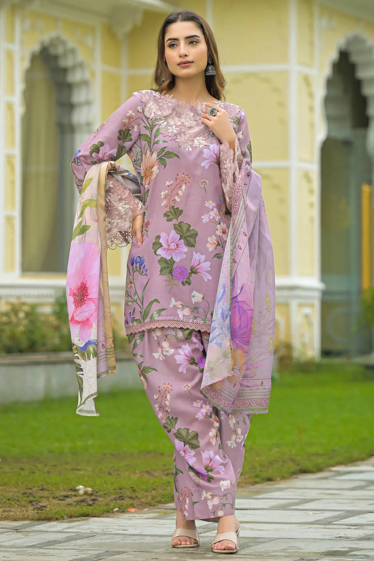 Onion Cotton Embroidered Farsi Salwar Set