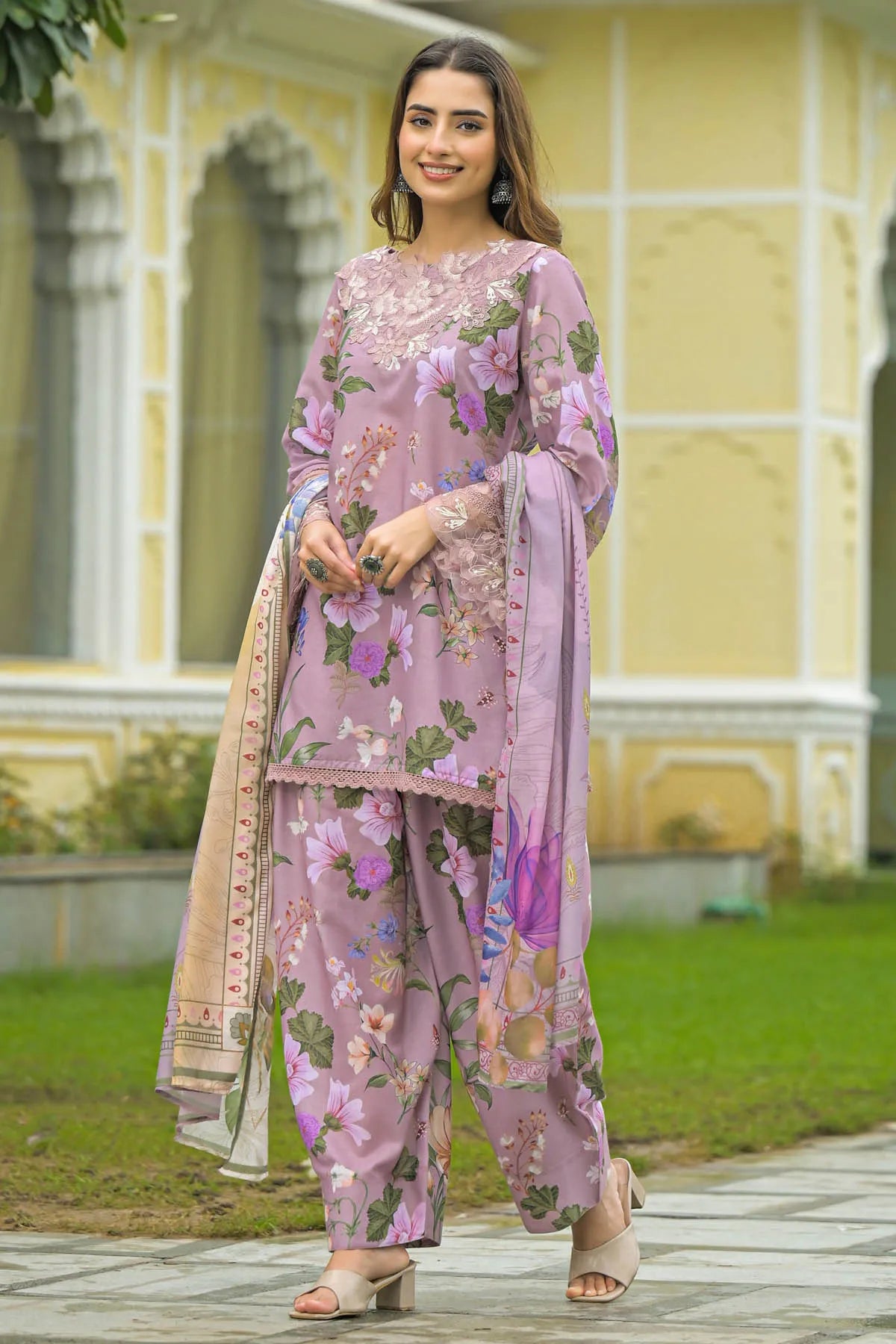 Onion Cotton Embroidered Farsi Salwar Set