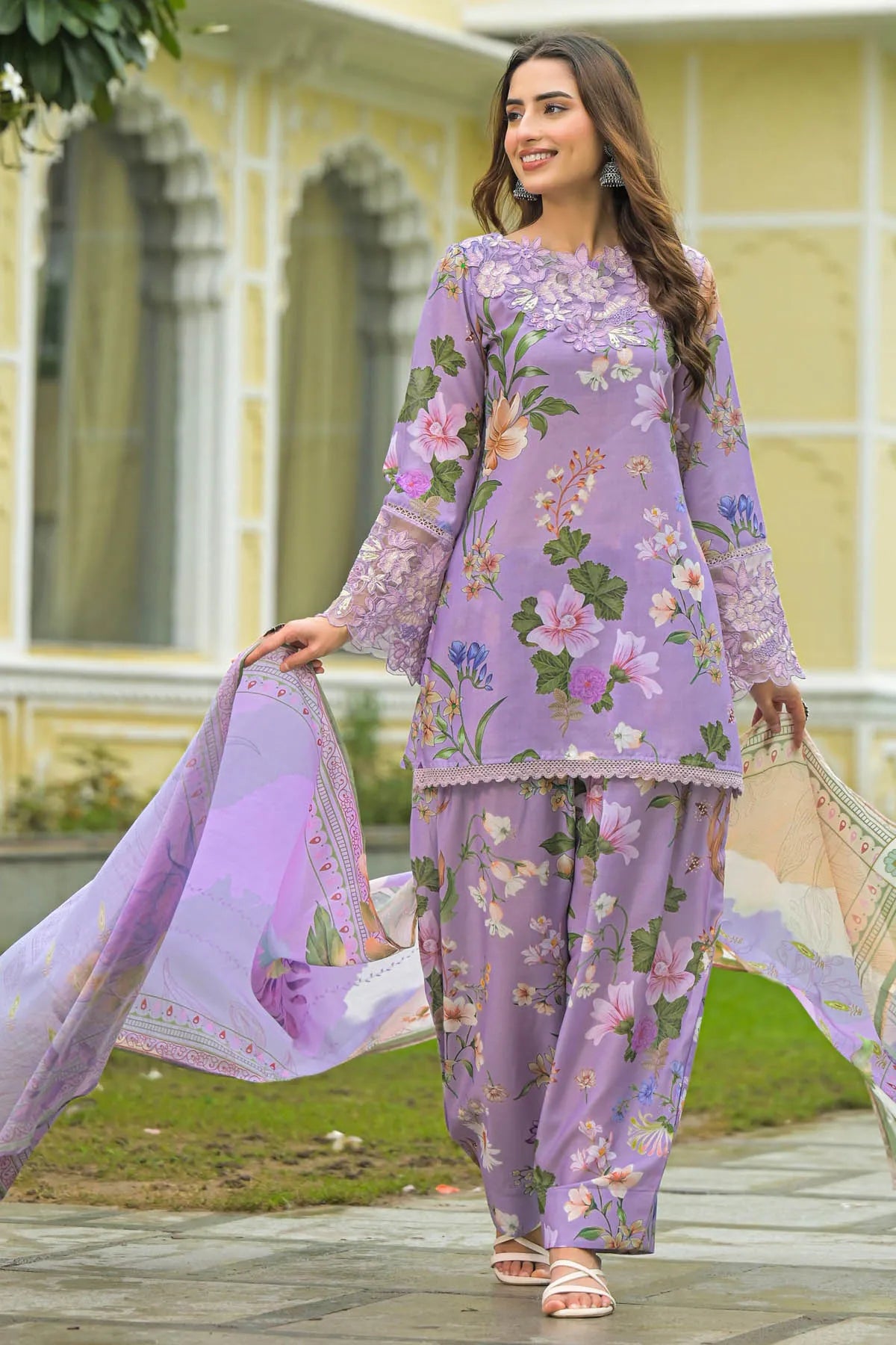 Lavender Cotton Embroidered Farsi Salwar Set