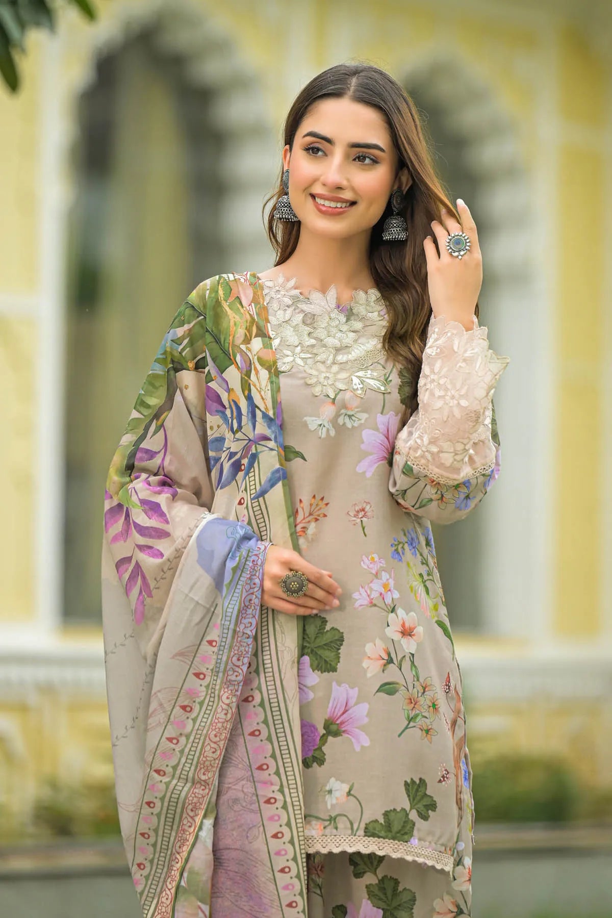 Beige Cotton Embroidered Farsi Salwar Set
