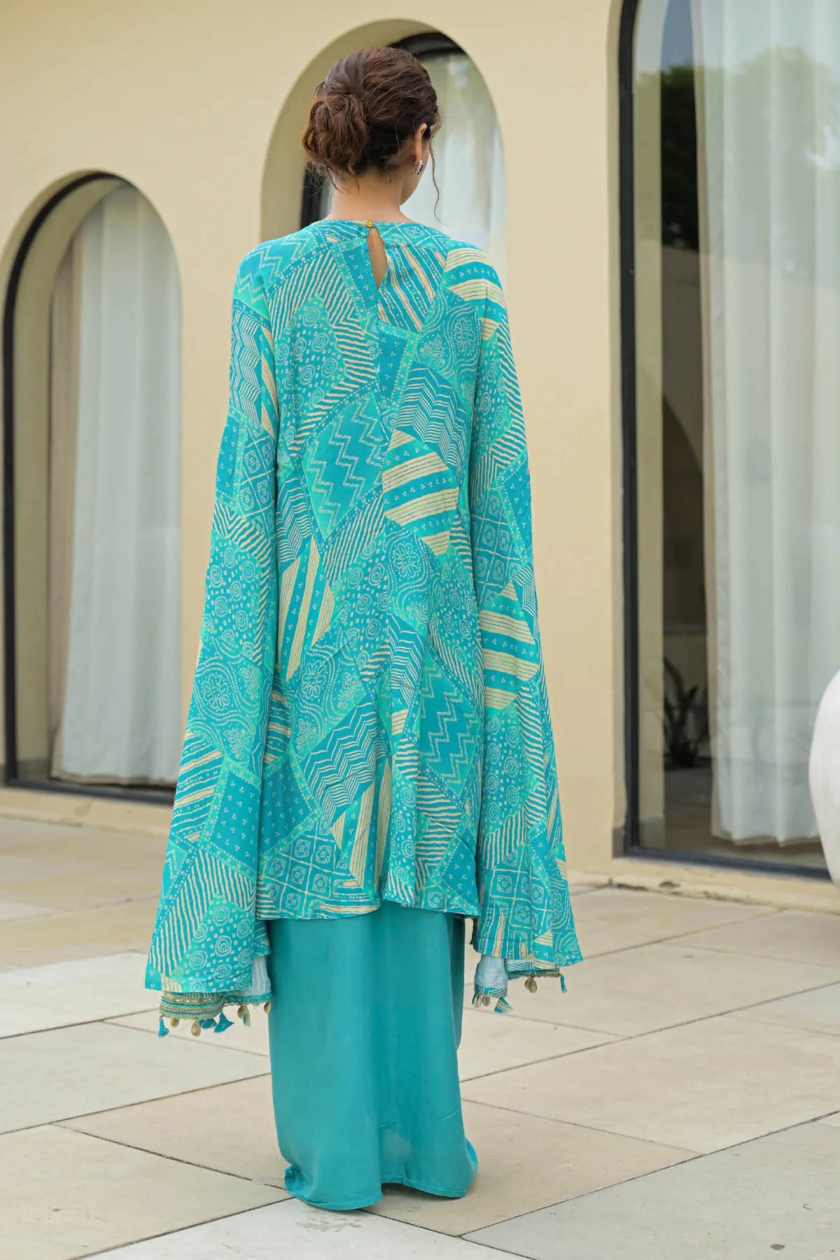 Sky Muslin Embroidered Western Dress