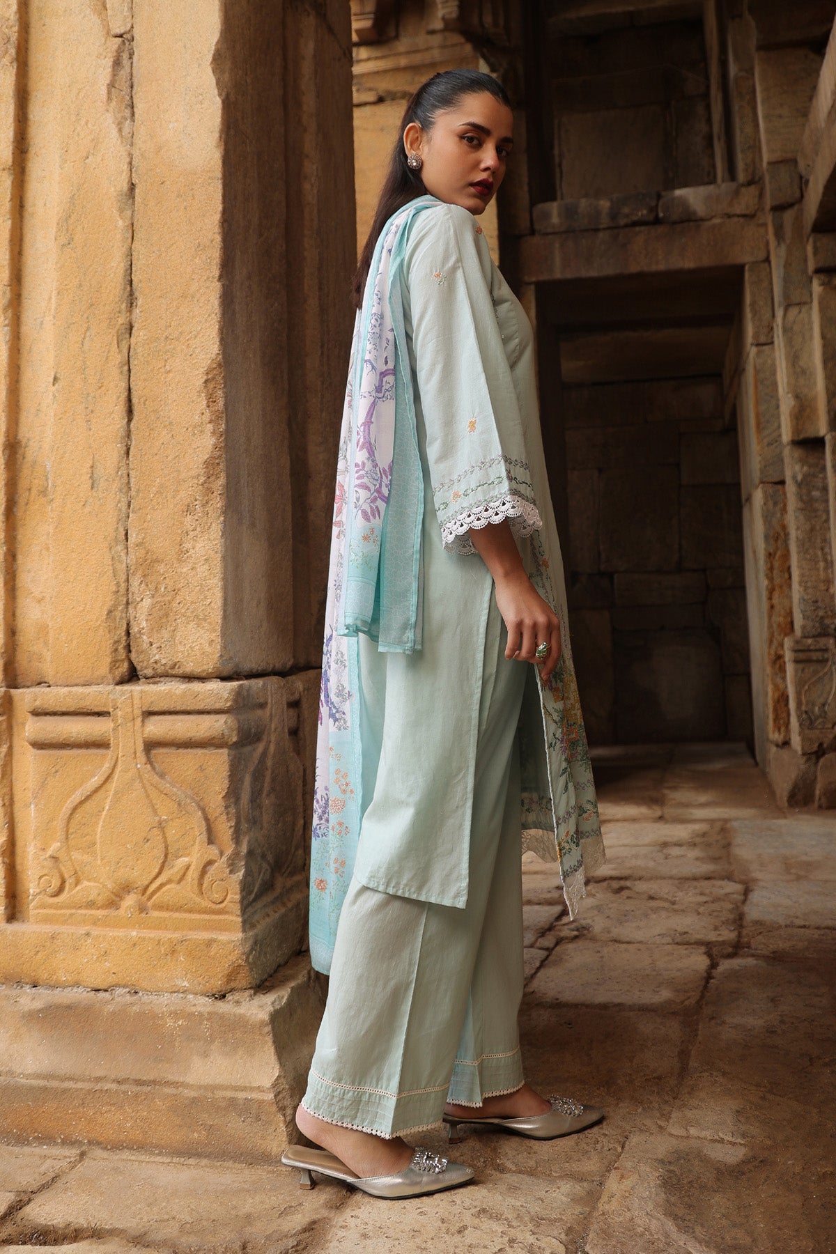SKY COTTON STRAIGHT KURTA WITH PANT AND DUPATTA