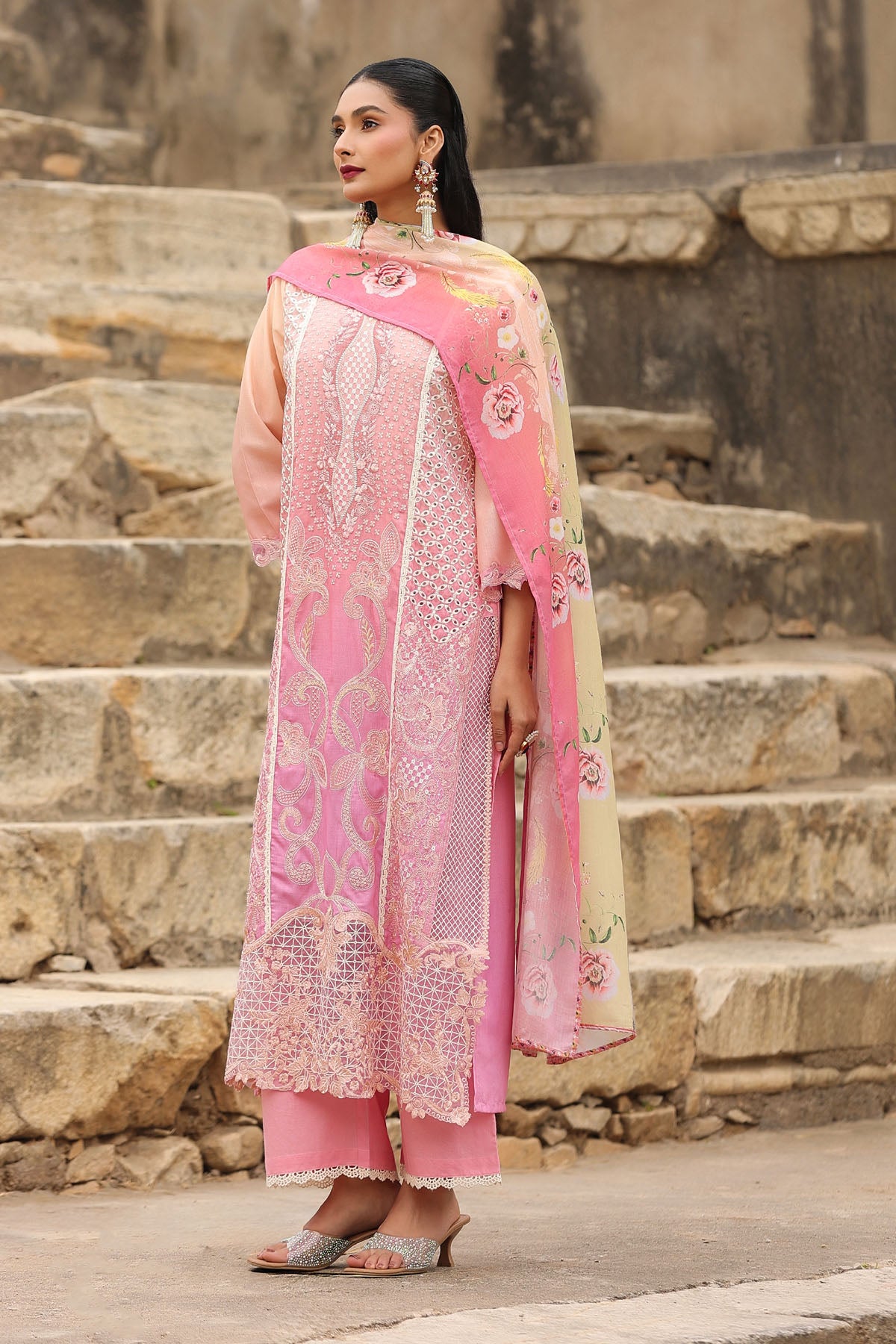 PEACH COTTON STRAIGHT KURTA WITH PANT AND DUPATTA