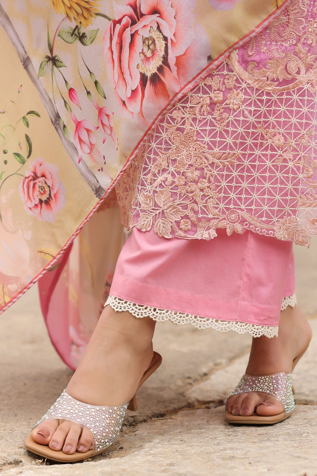 PEACH COTTON STRAIGHT KURTA WITH PANT AND DUPATTA