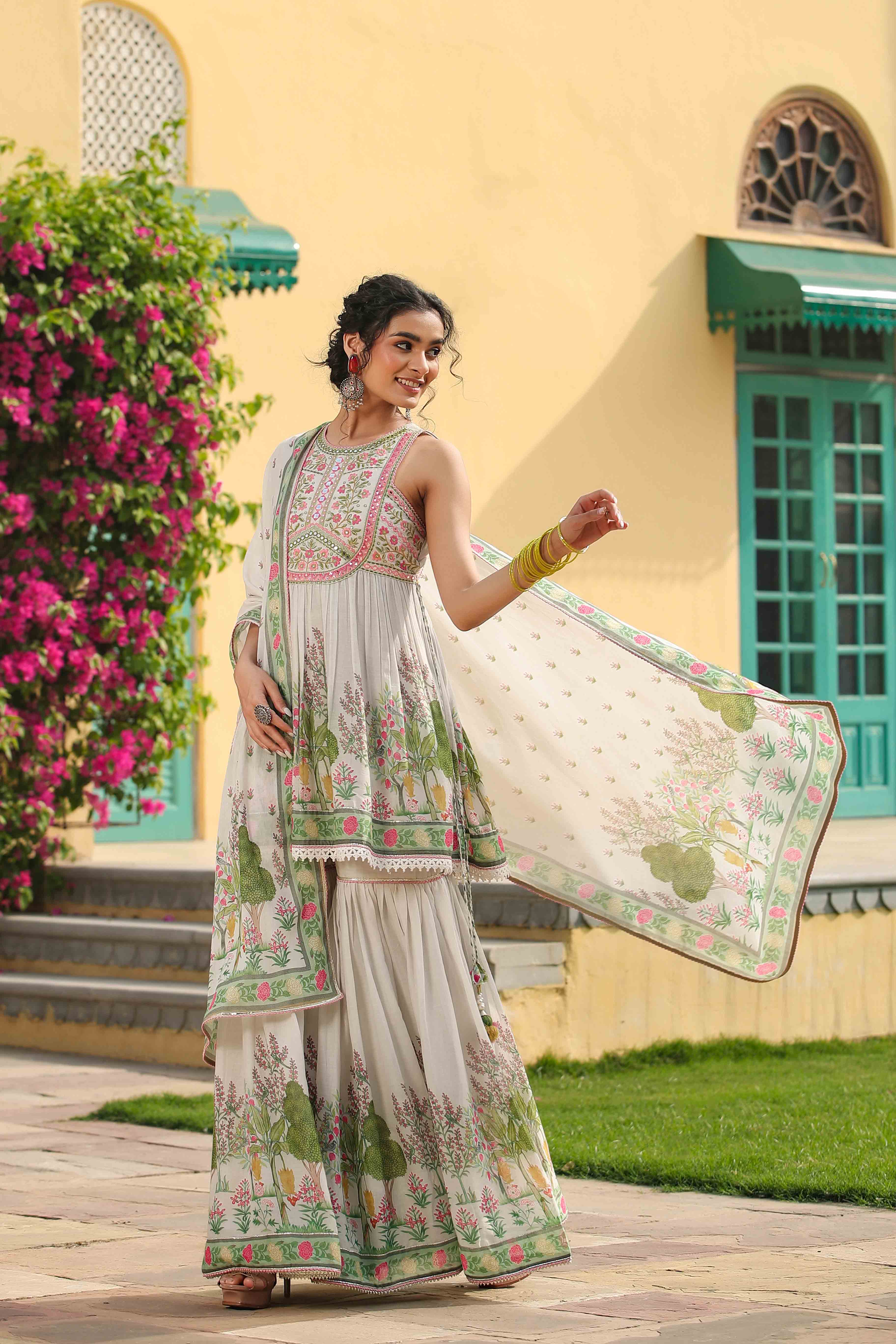 White Cotton Sharara Set