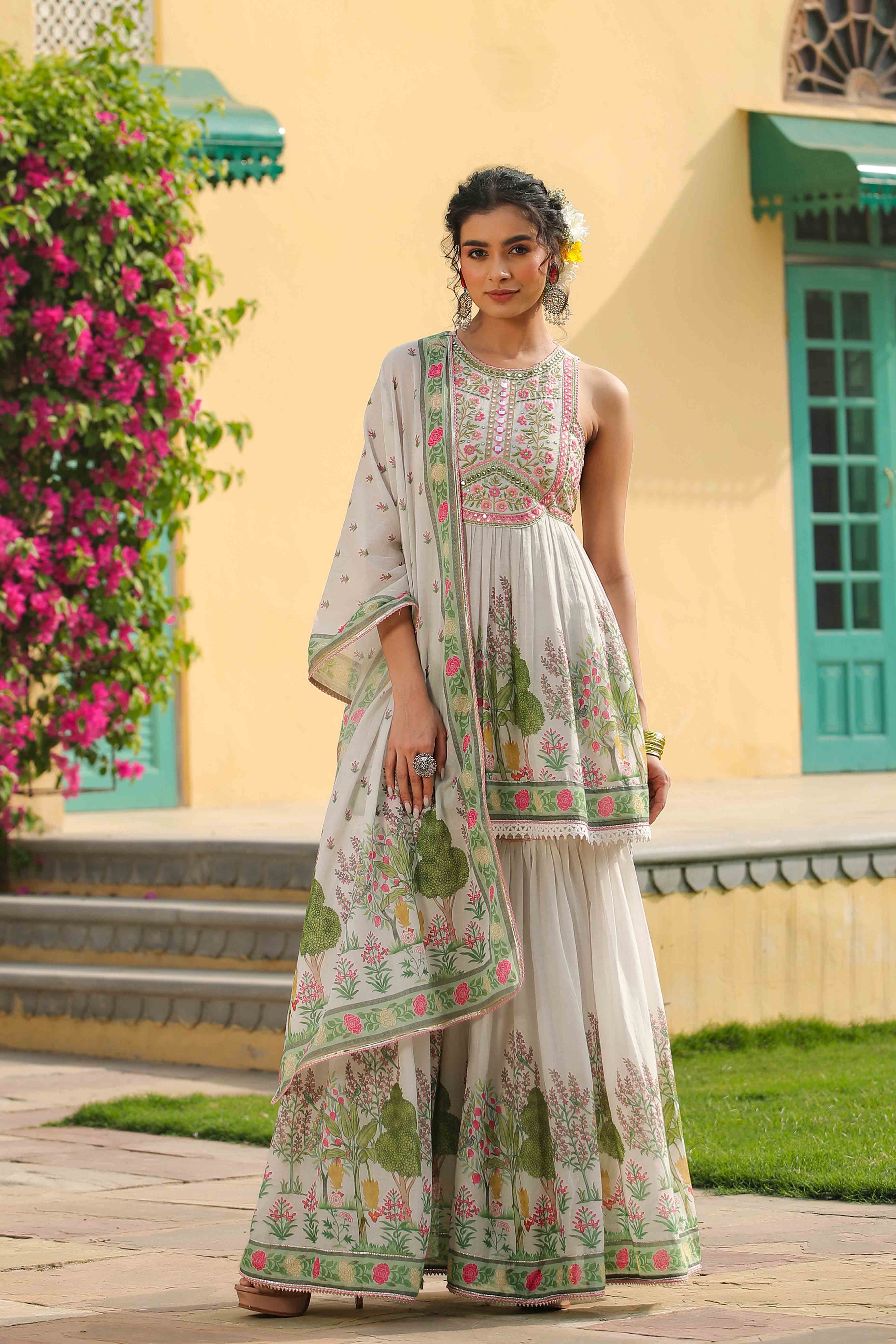 White Cotton Sharara Set