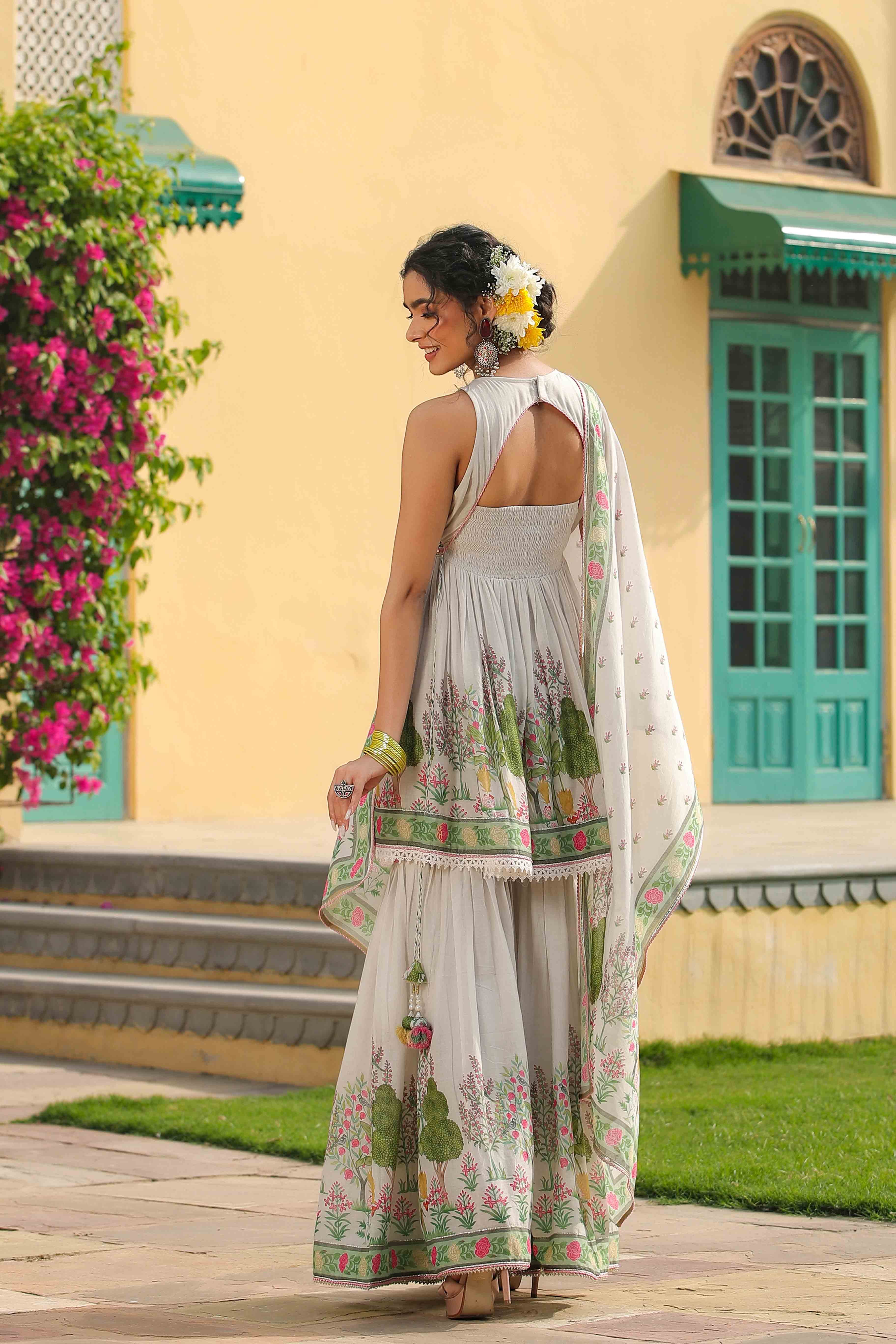 White Cotton Sharara Set