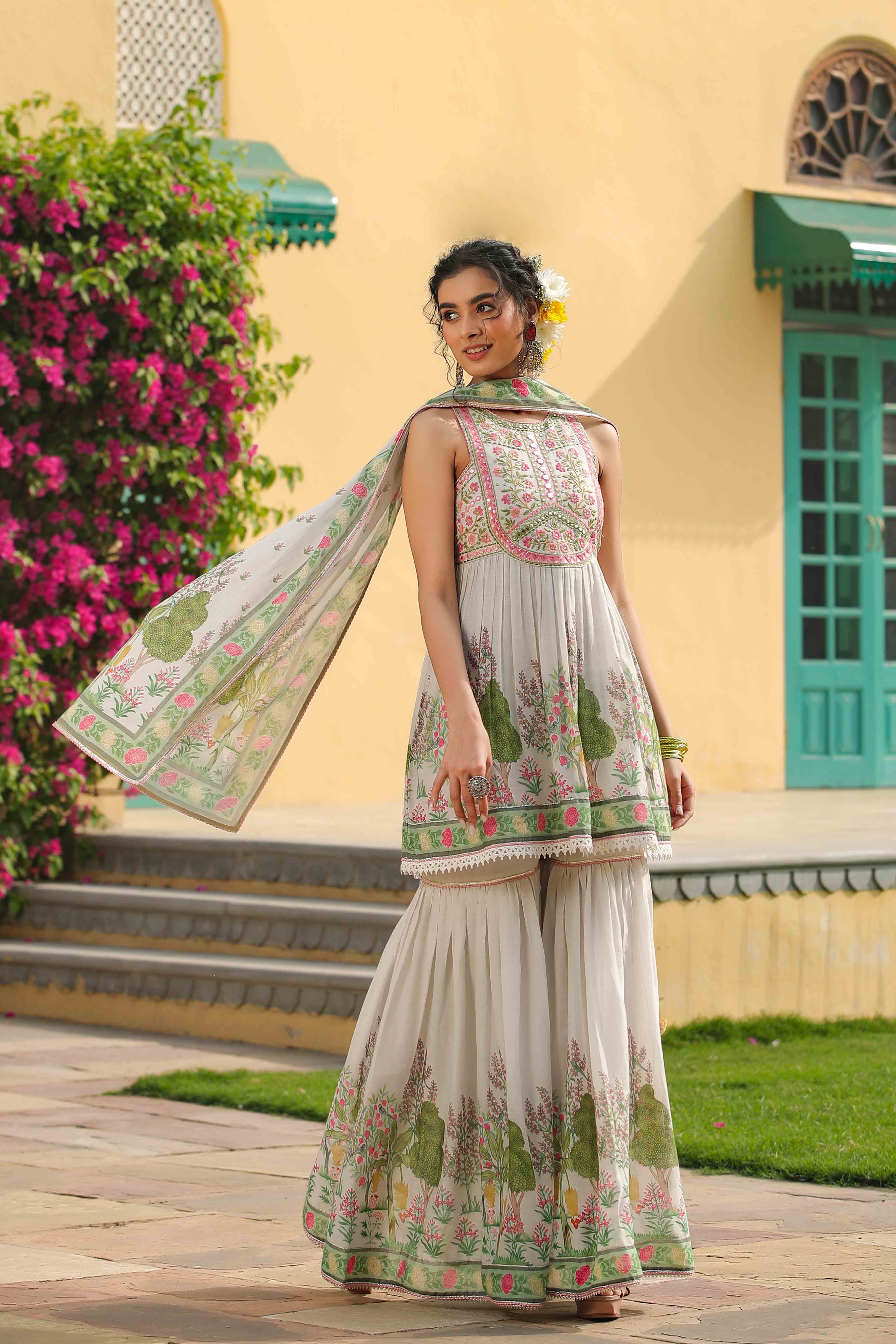 White Cotton Sharara Set