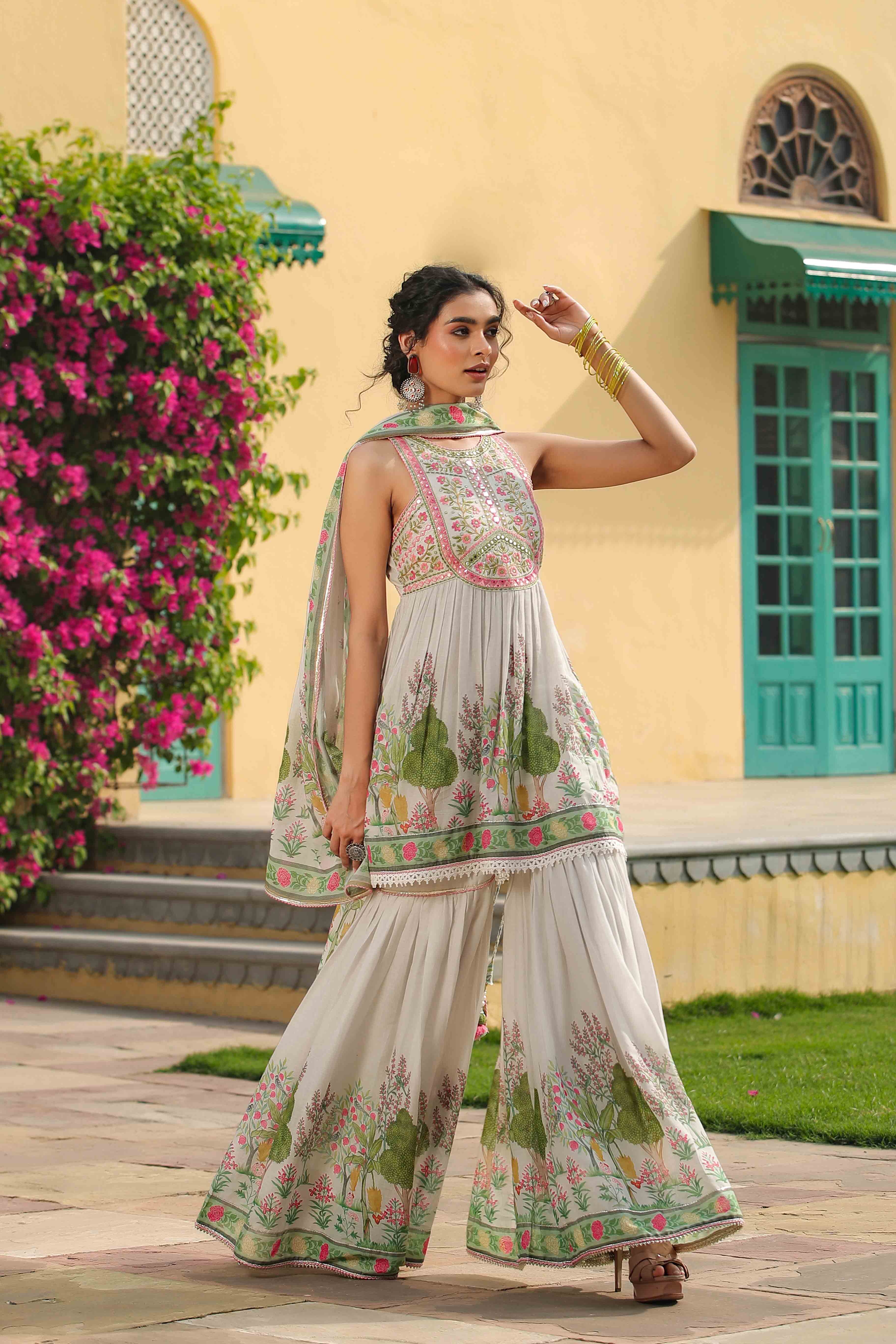 White Cotton Sharara Set