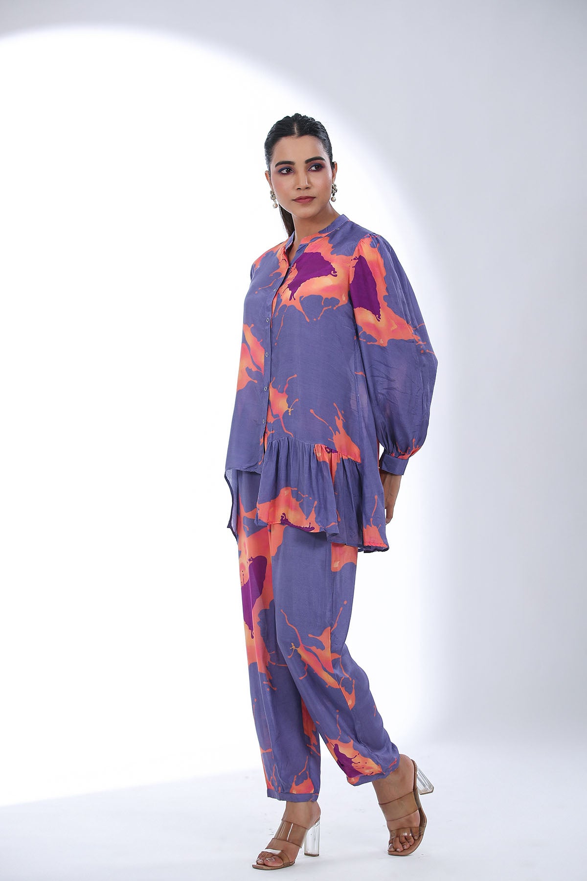 Purple Multicolor Muslin Printed Co-ord Set