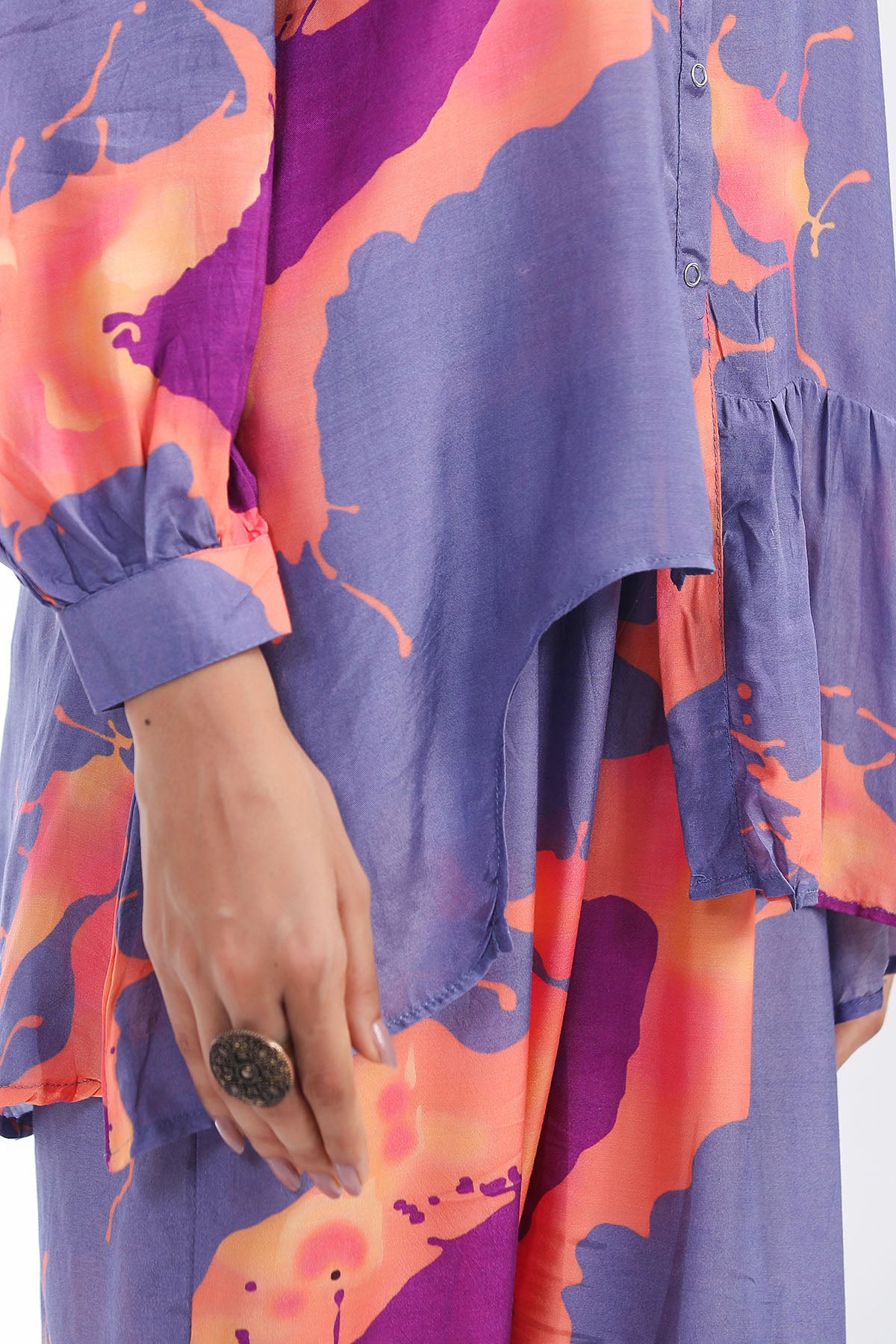Purple Multicolor Muslin Printed Co-ord Set