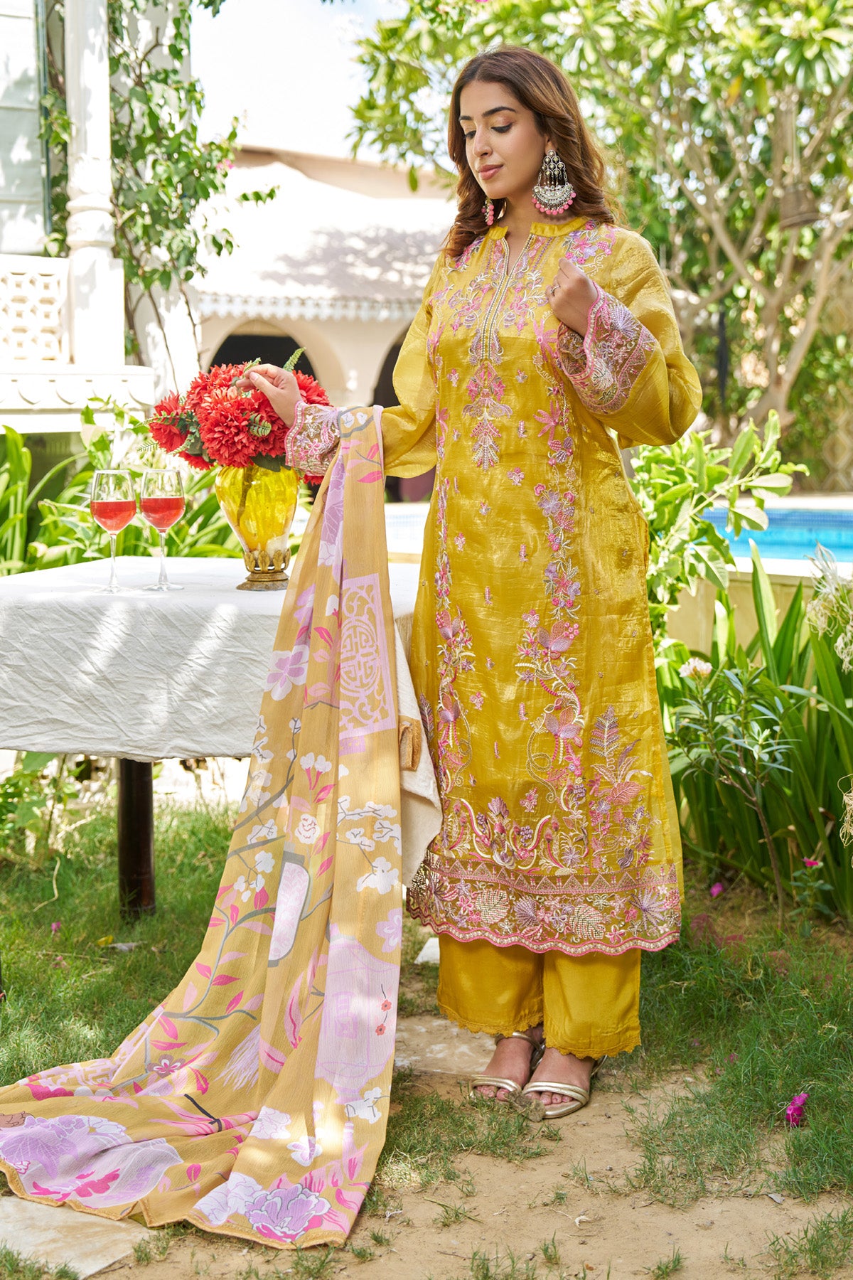 Yellow Goldcrush Embroidered Suit Set With Dupatta