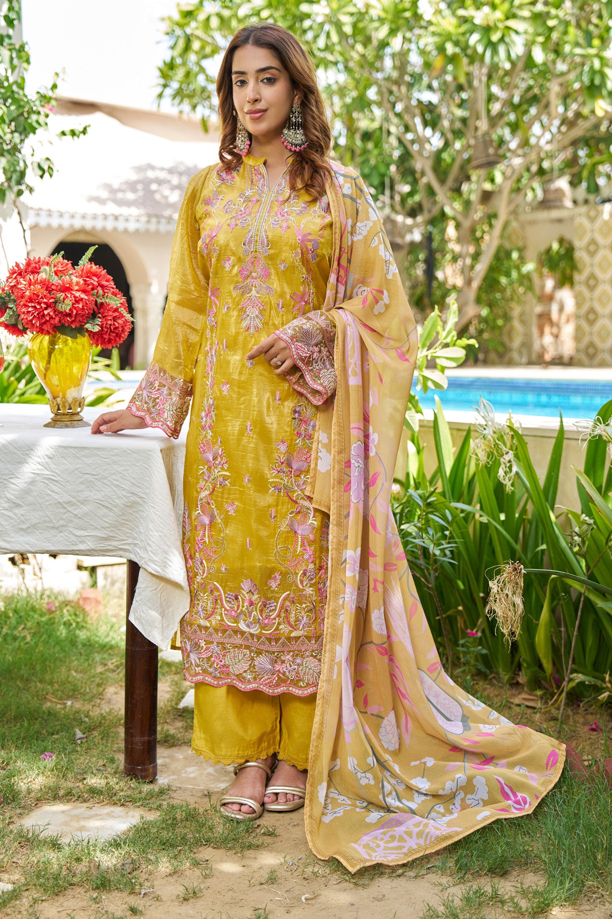 Yellow Goldcrush Embroidered Suit Set With Dupatta