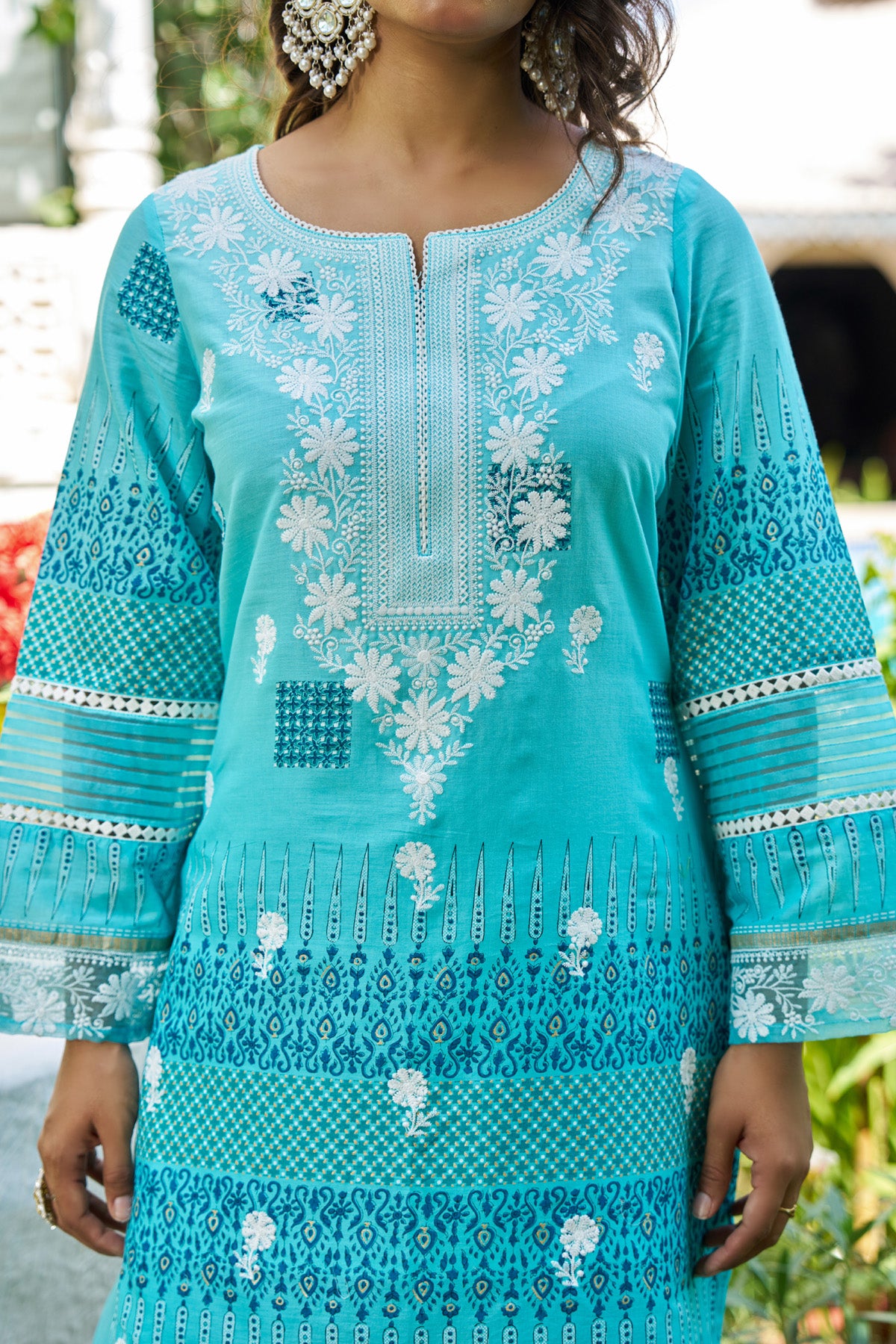 Sky Blue Cotton Handwork Suit Set