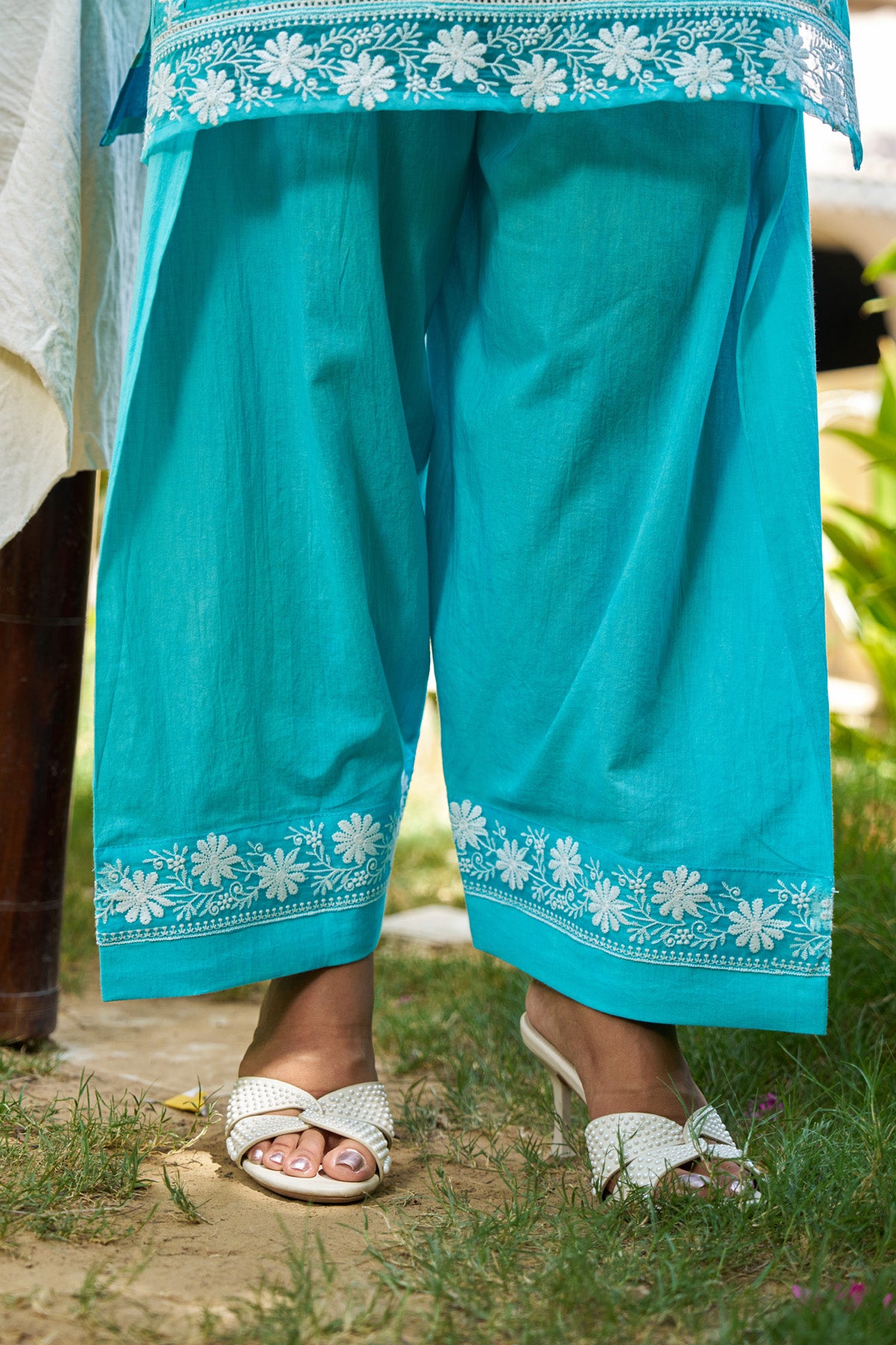 Sky Blue Cotton Handwork Suit Set