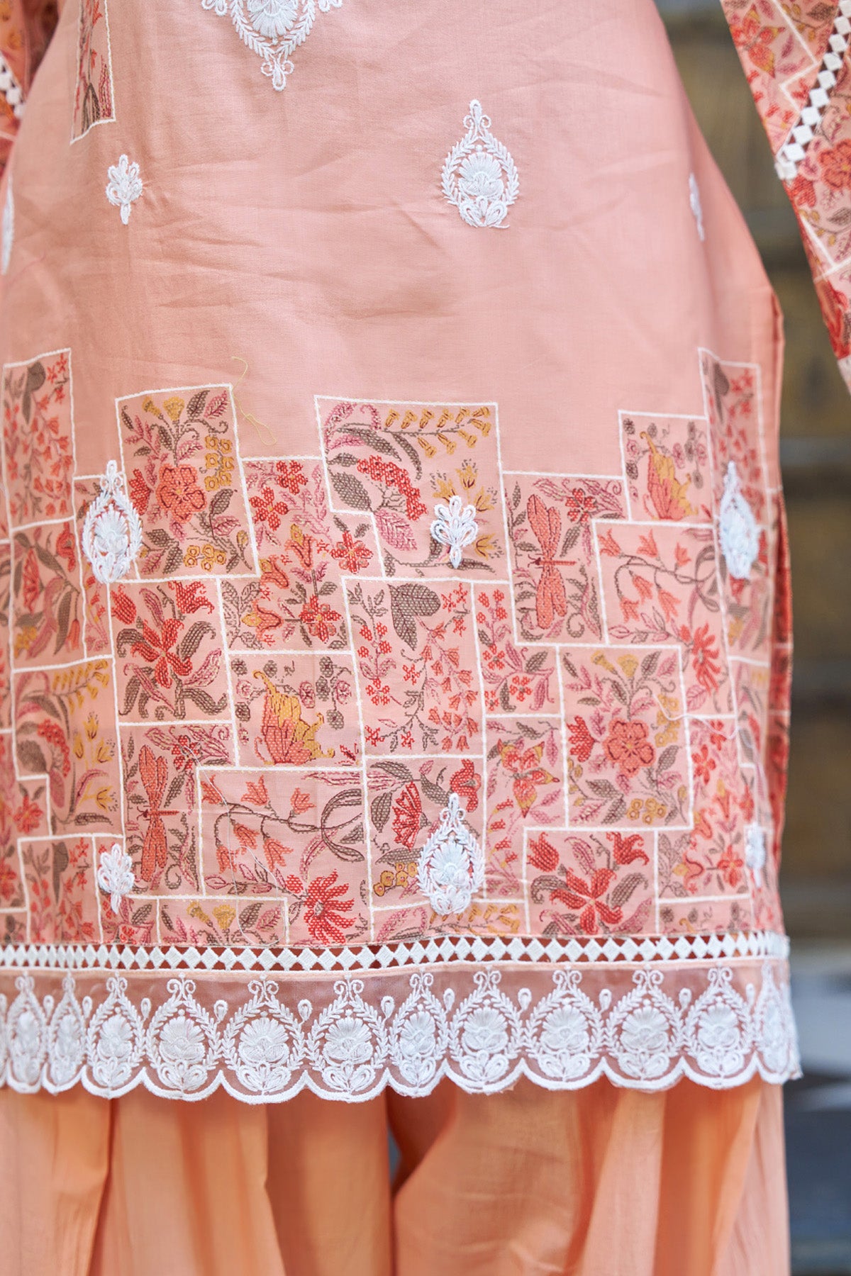 Peach Cotton Handwork Suit Set