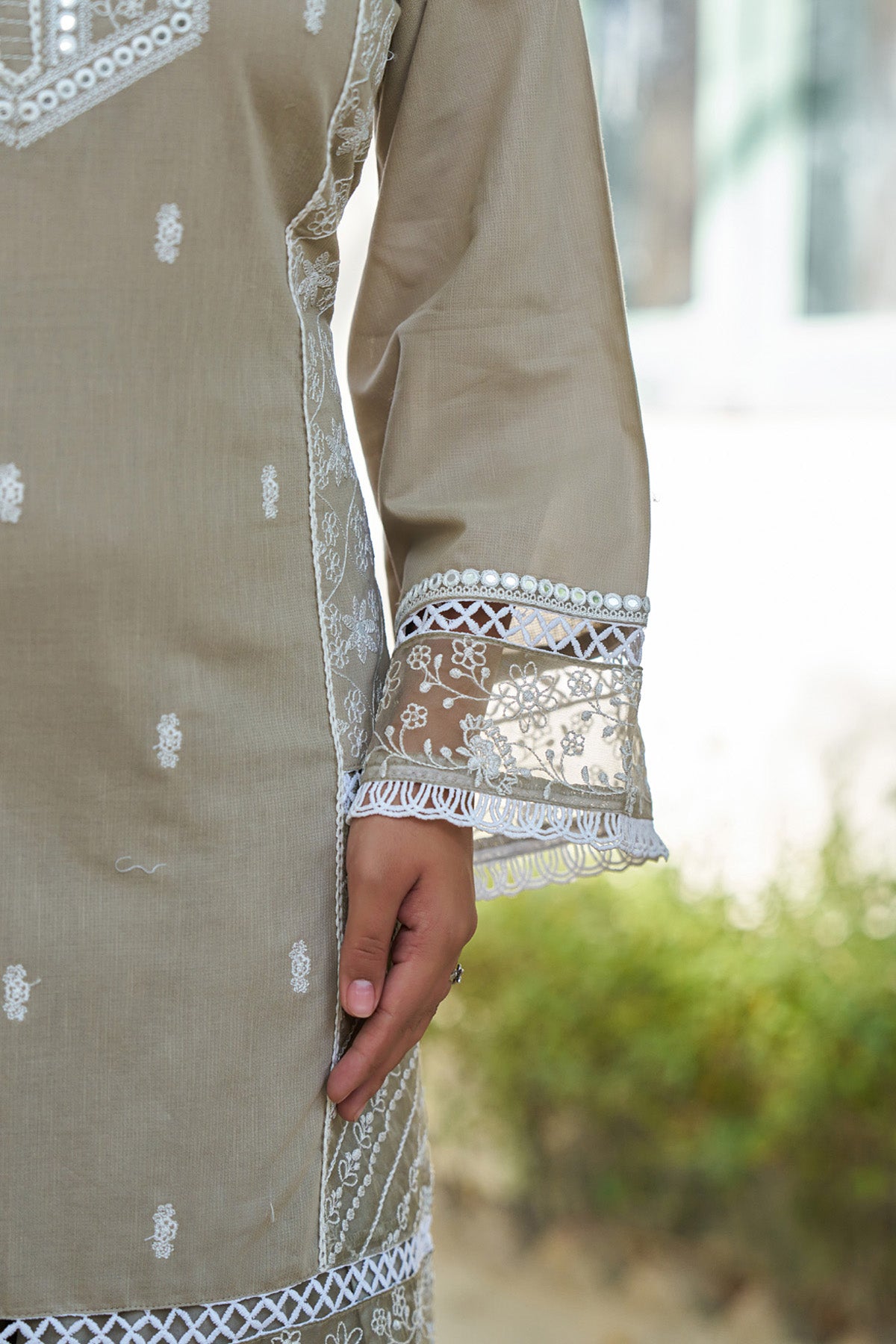 Grey cotton embroidered Farshi Suit Set With Dupatta