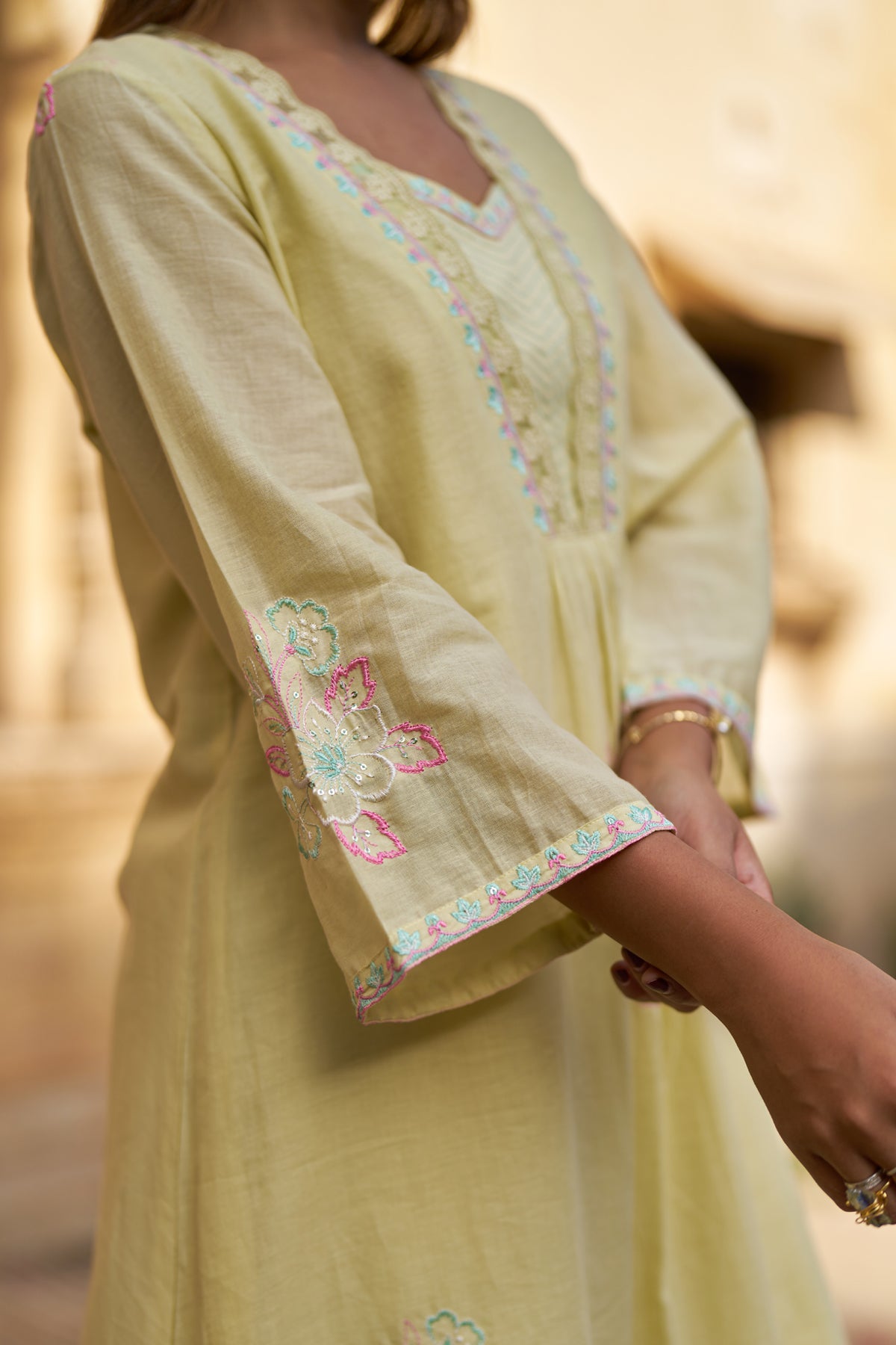 Yellow Mul Mul Embroidered Co-ord Set