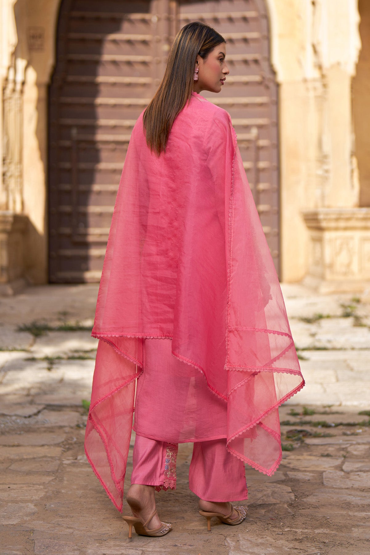 Pink Mul Chanderi Handwork Suit Set