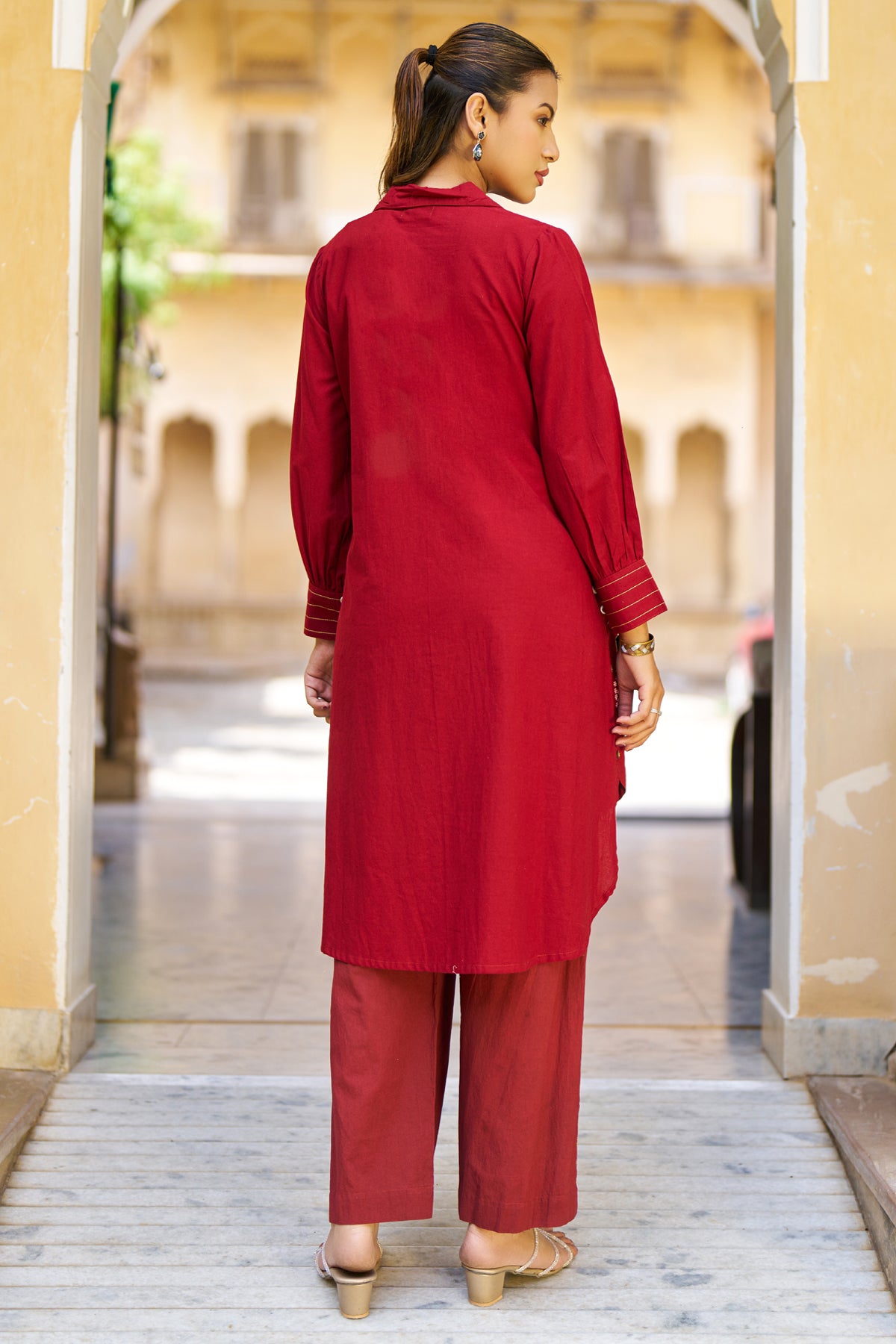 Red Cotton Embroidered Cord Set