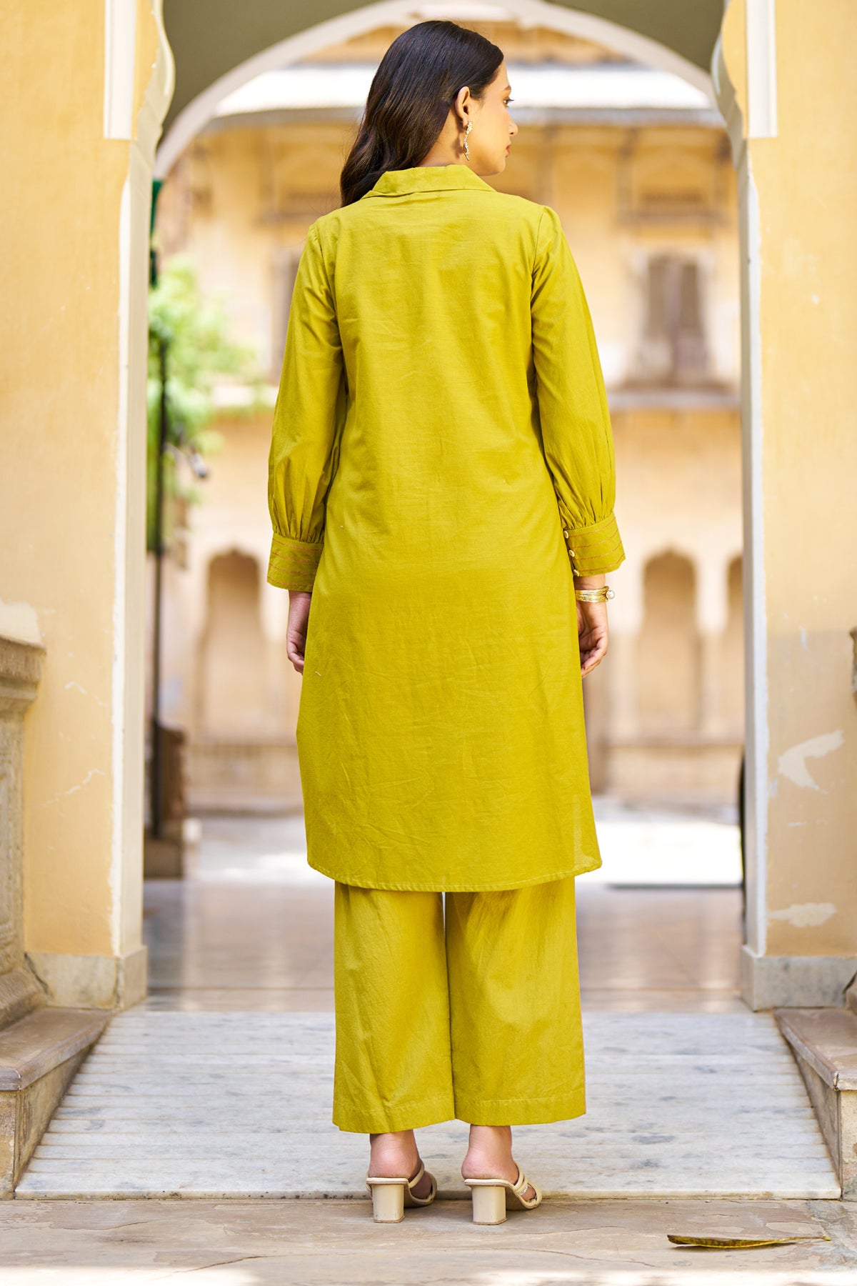 Mustard Cotton Embroidered Cord Set