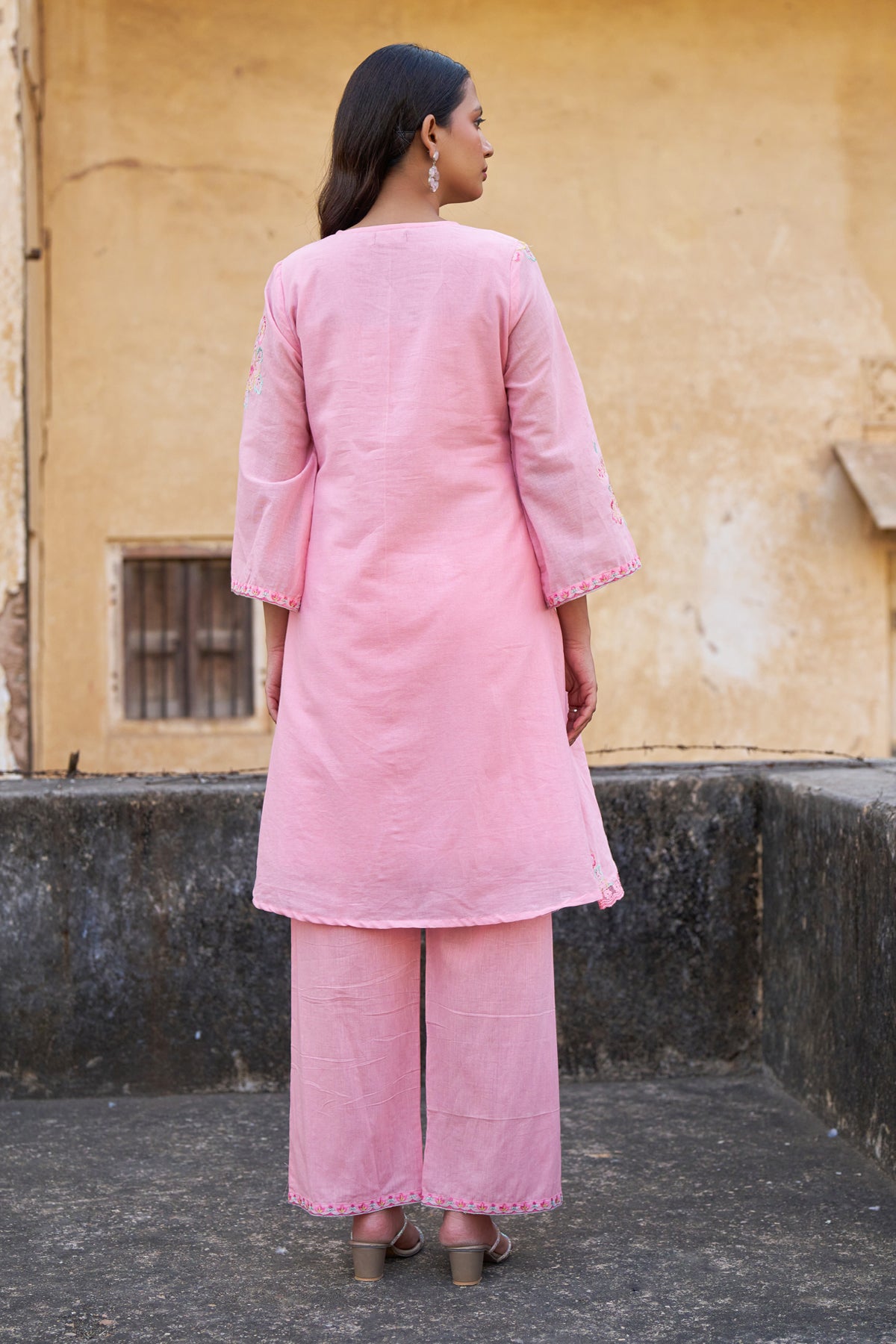 Pink Mul Mul Embroidered Co-ord Set