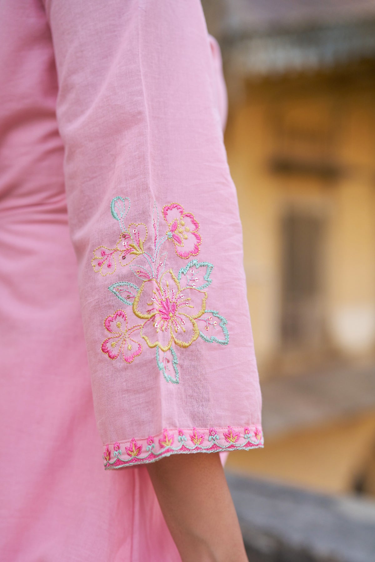 Pink Mul Mul Embroidered Co-ord Set