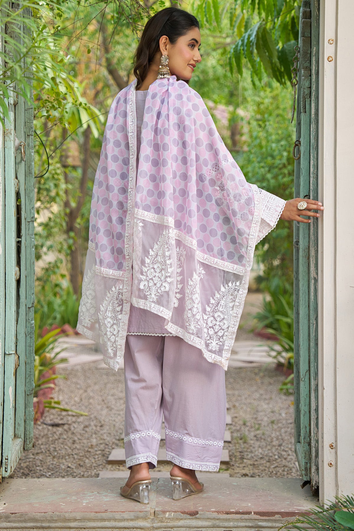 Pink cotton embroidered Farshi Suit Set With Dupatta