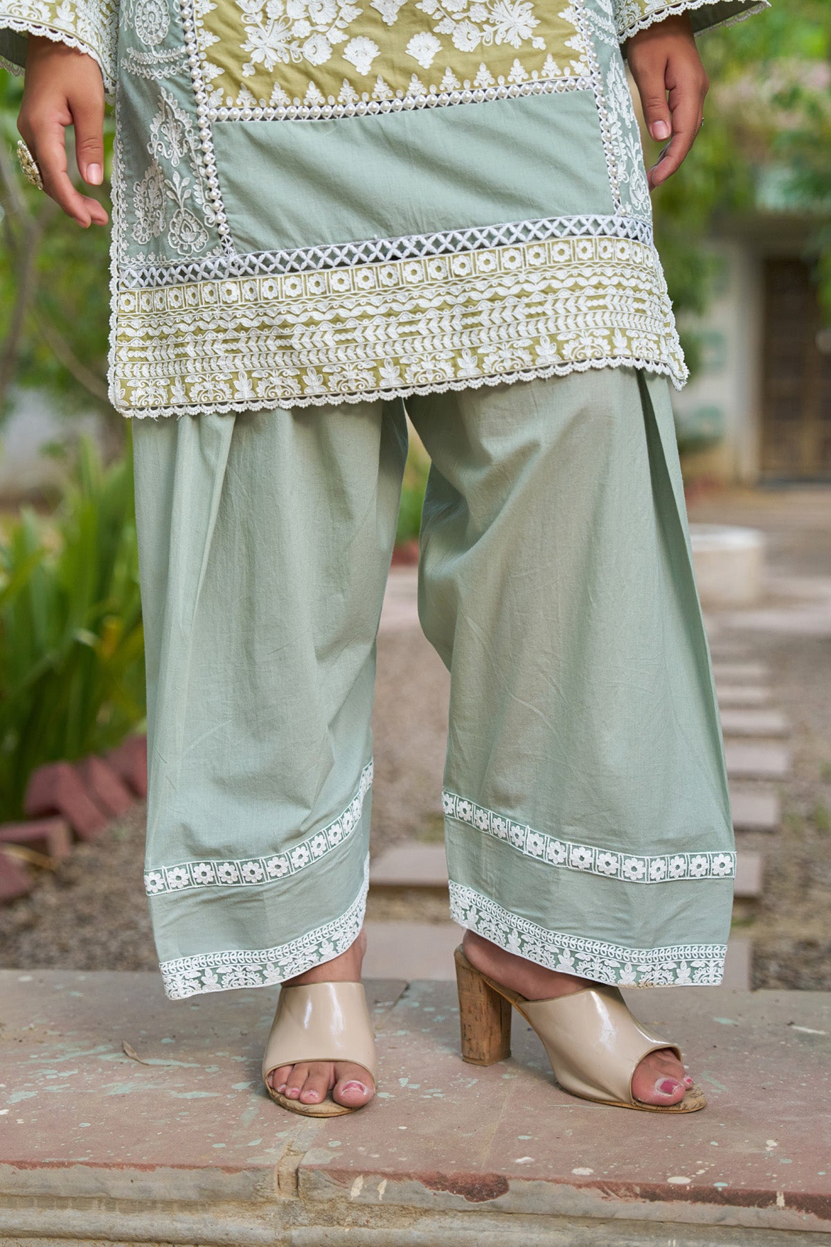 Mustard cotton embroidered Farshi Suit Set With Dupatta