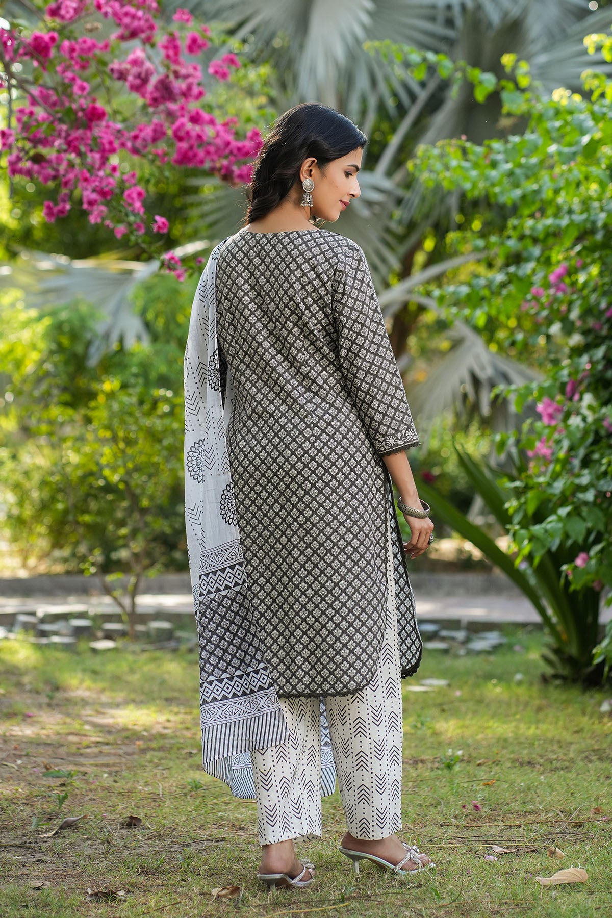 Grey Cotton Embroidered Straight-Cut Suit