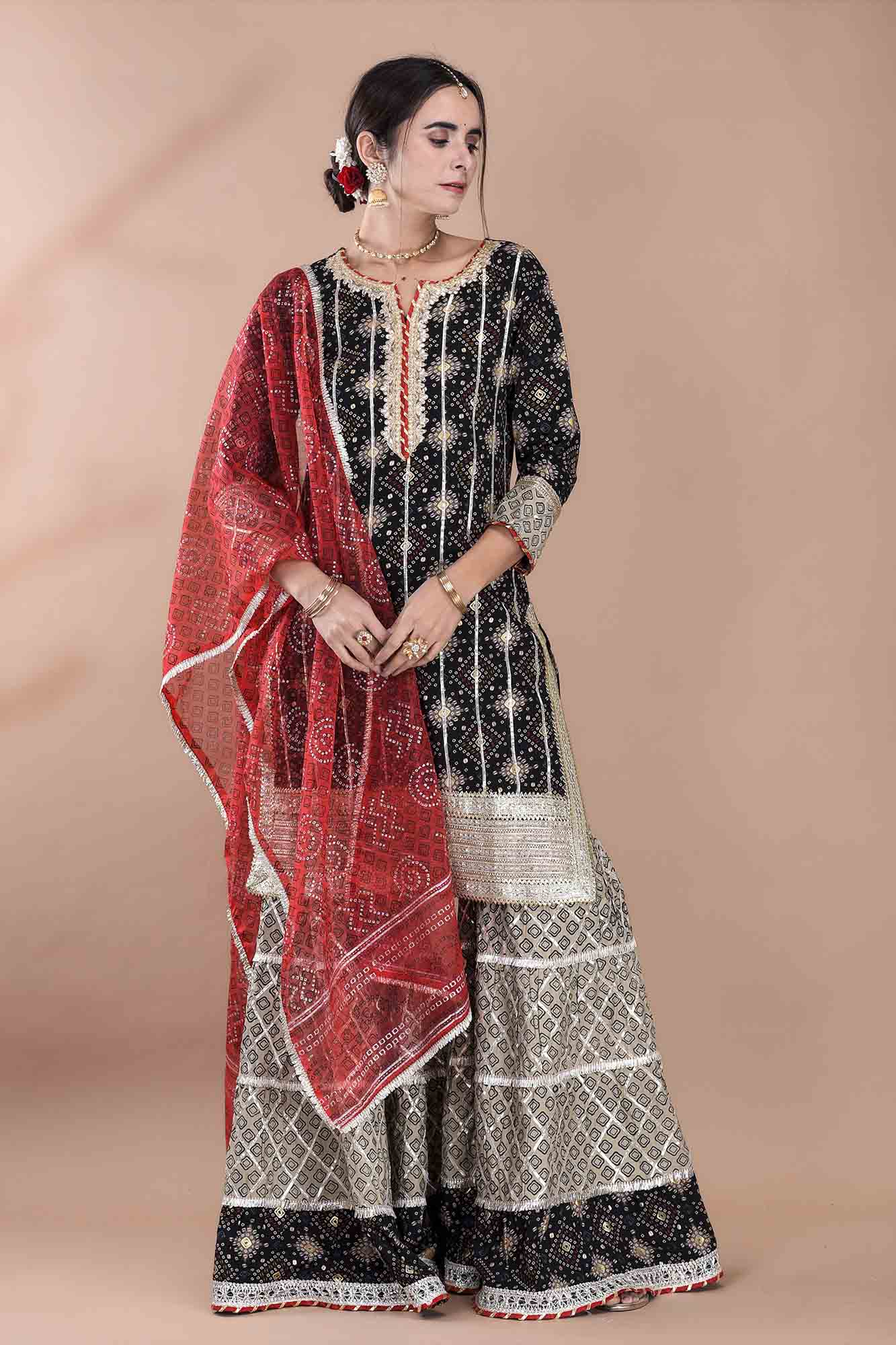 Black Rayon Gotapatti Sharara Set