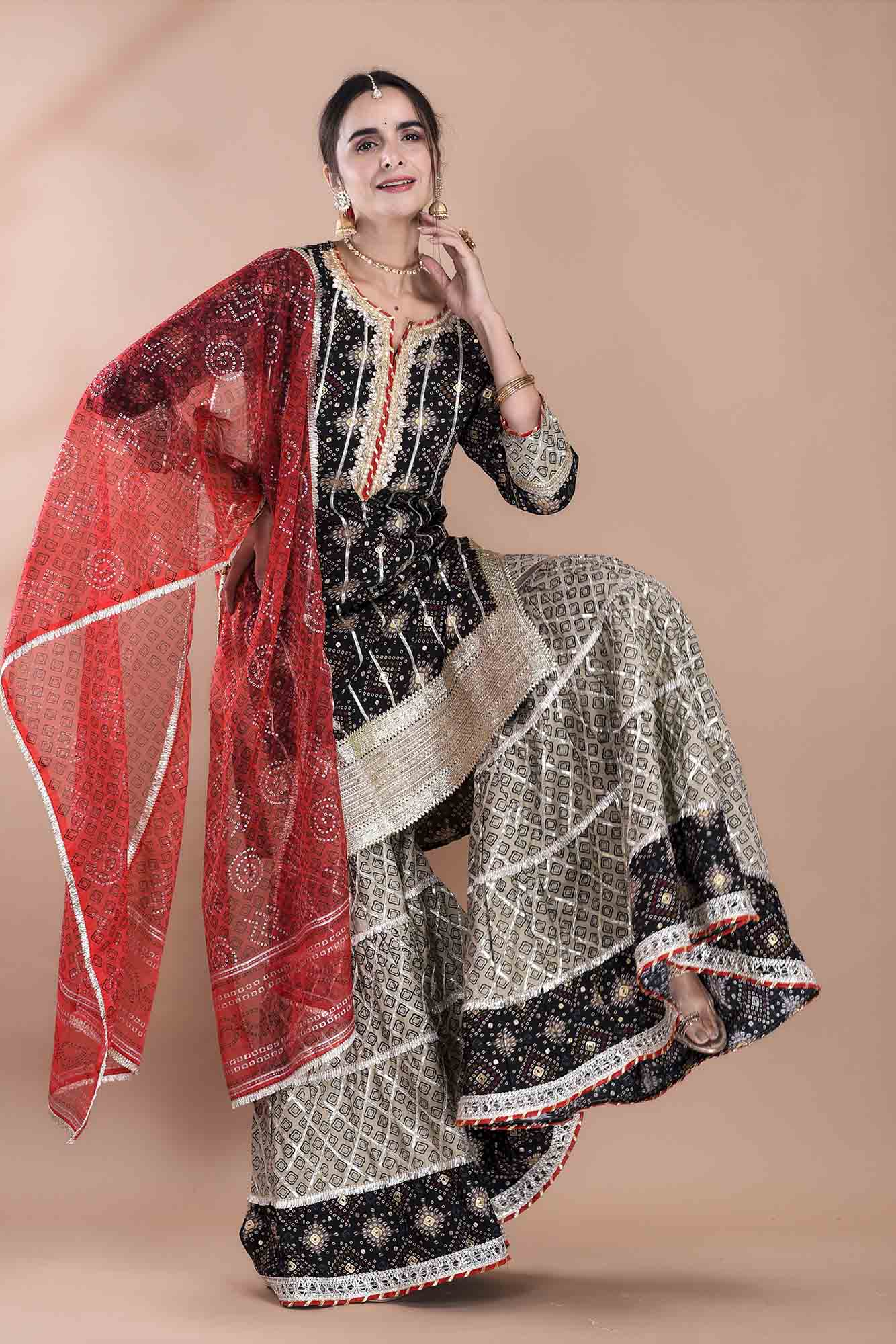Black Rayon Gotapatti Sharara Set