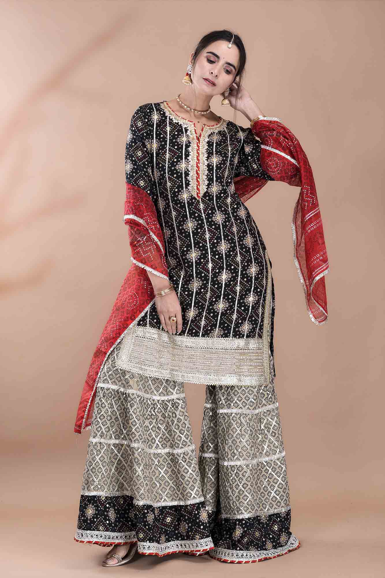 Black Rayon Gotapatti Sharara Set