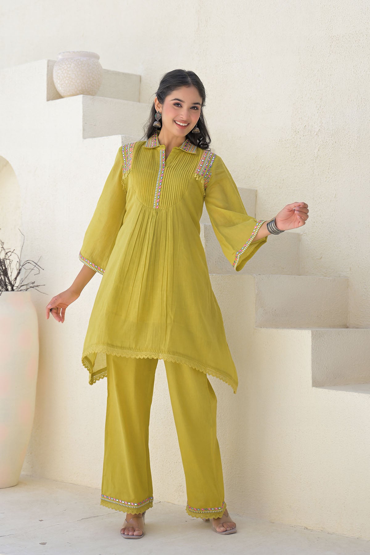 Mustard Cotton Embroidered Co-Ord Set