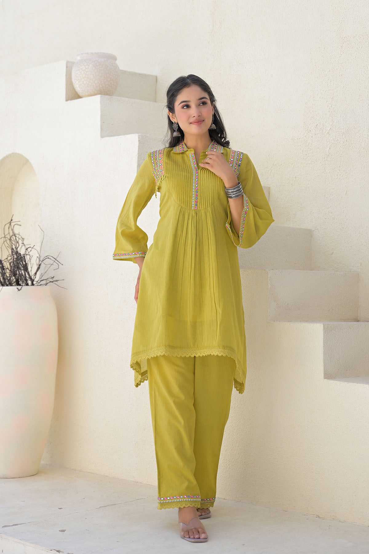 Mustard Cotton Embroidered Co-Ord Set