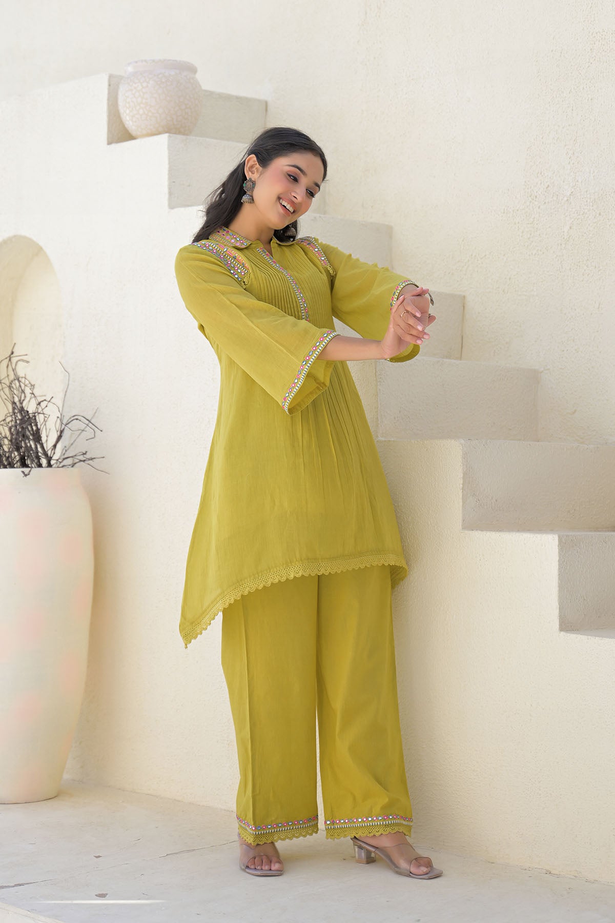 Mustard Cotton Embroidered Co-Ord Set