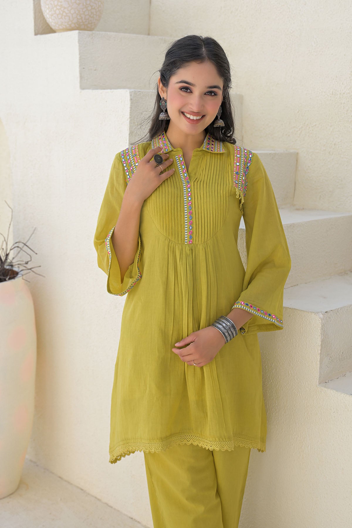 Mustard Cotton Embroidered Co-Ord Set