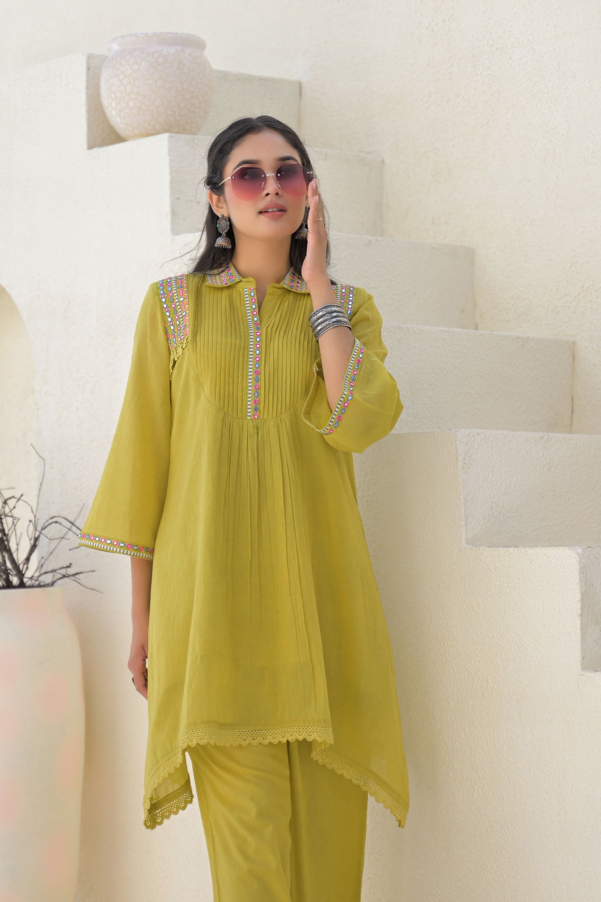 Mustard Cotton Embroidered Co-Ord Set