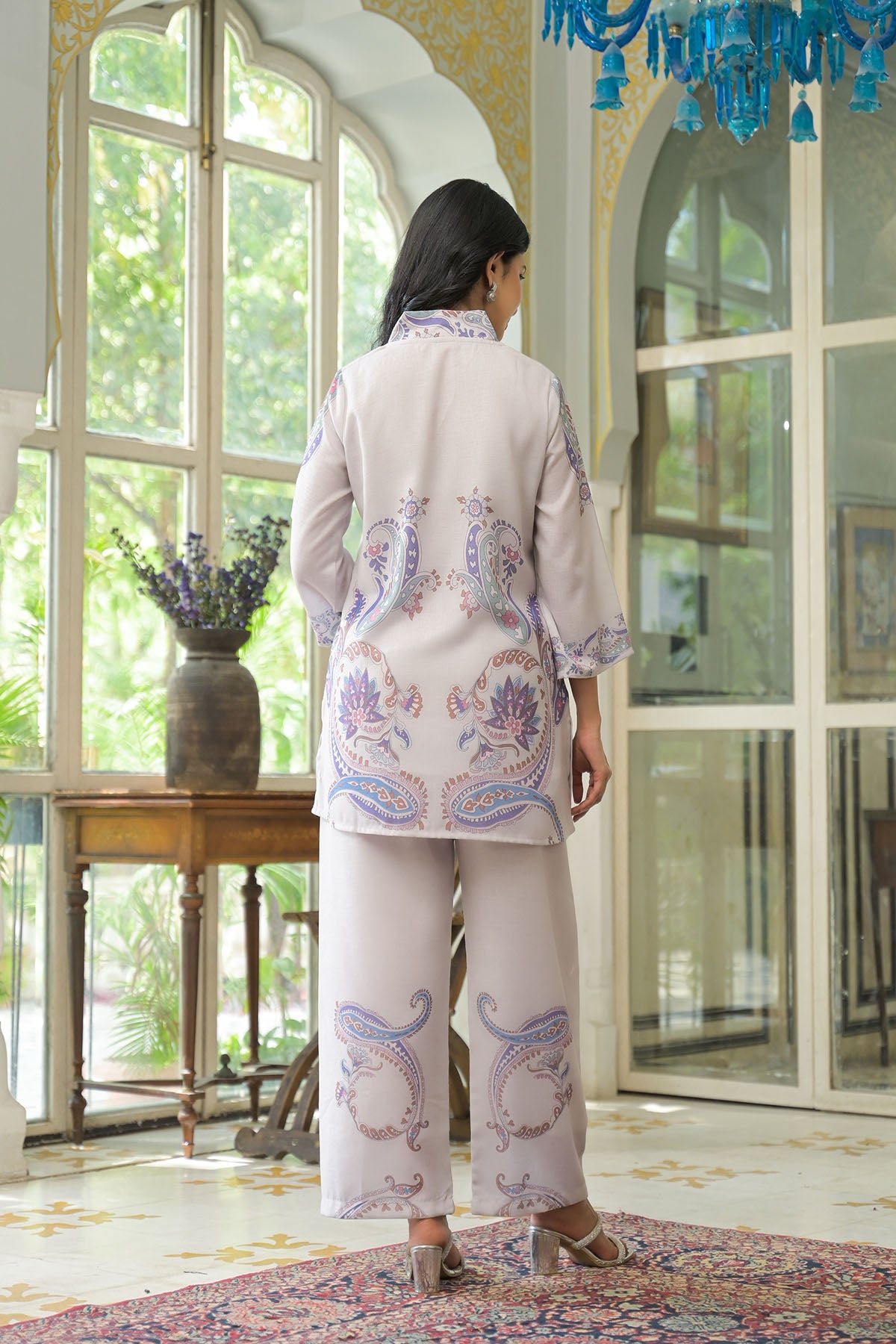 Grey Linen Printed Co-Ord Set