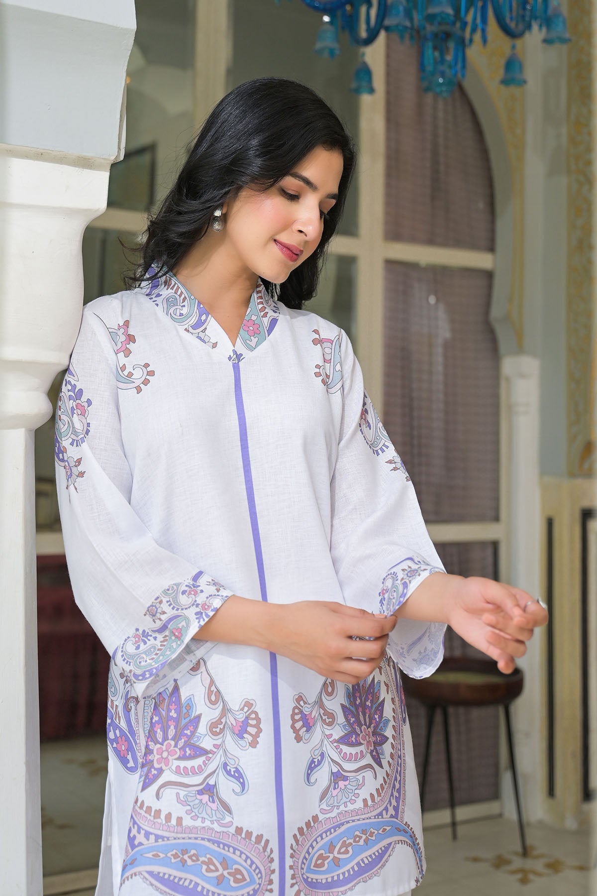 White Linen Printed Co-Ord Set