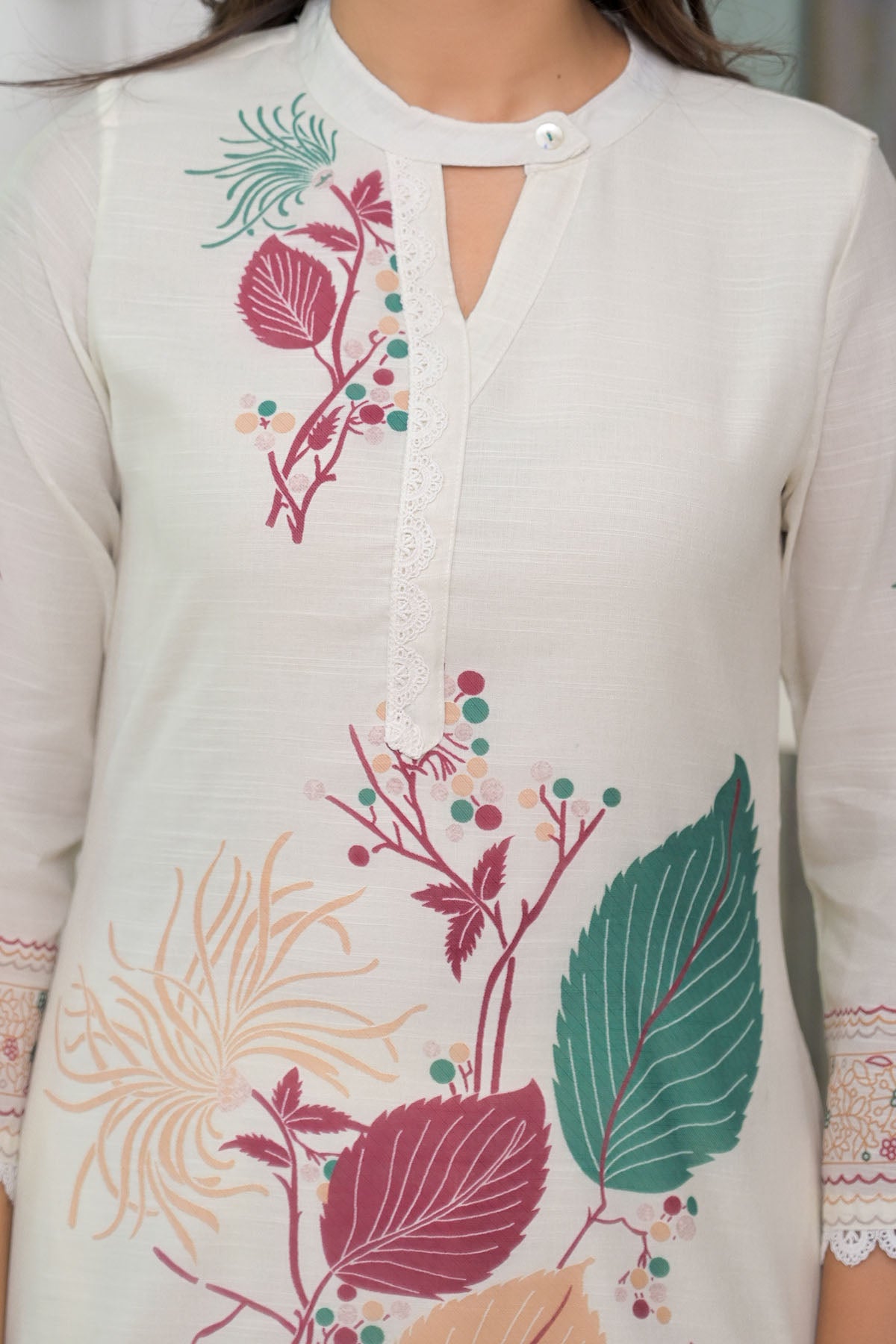 Cream & Green Linen Printed Co-Ord Set