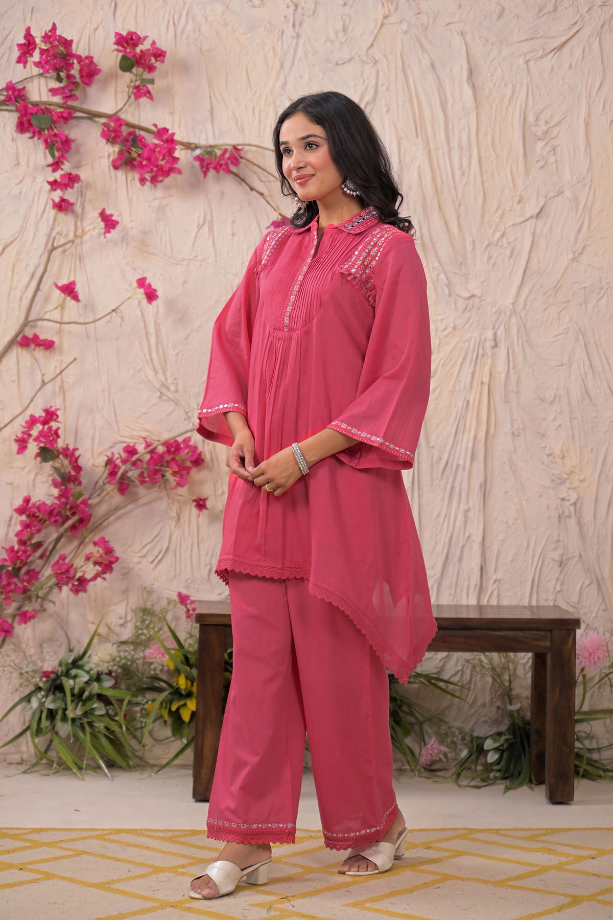 Pink Cotton Embroidered Co-Ord Set