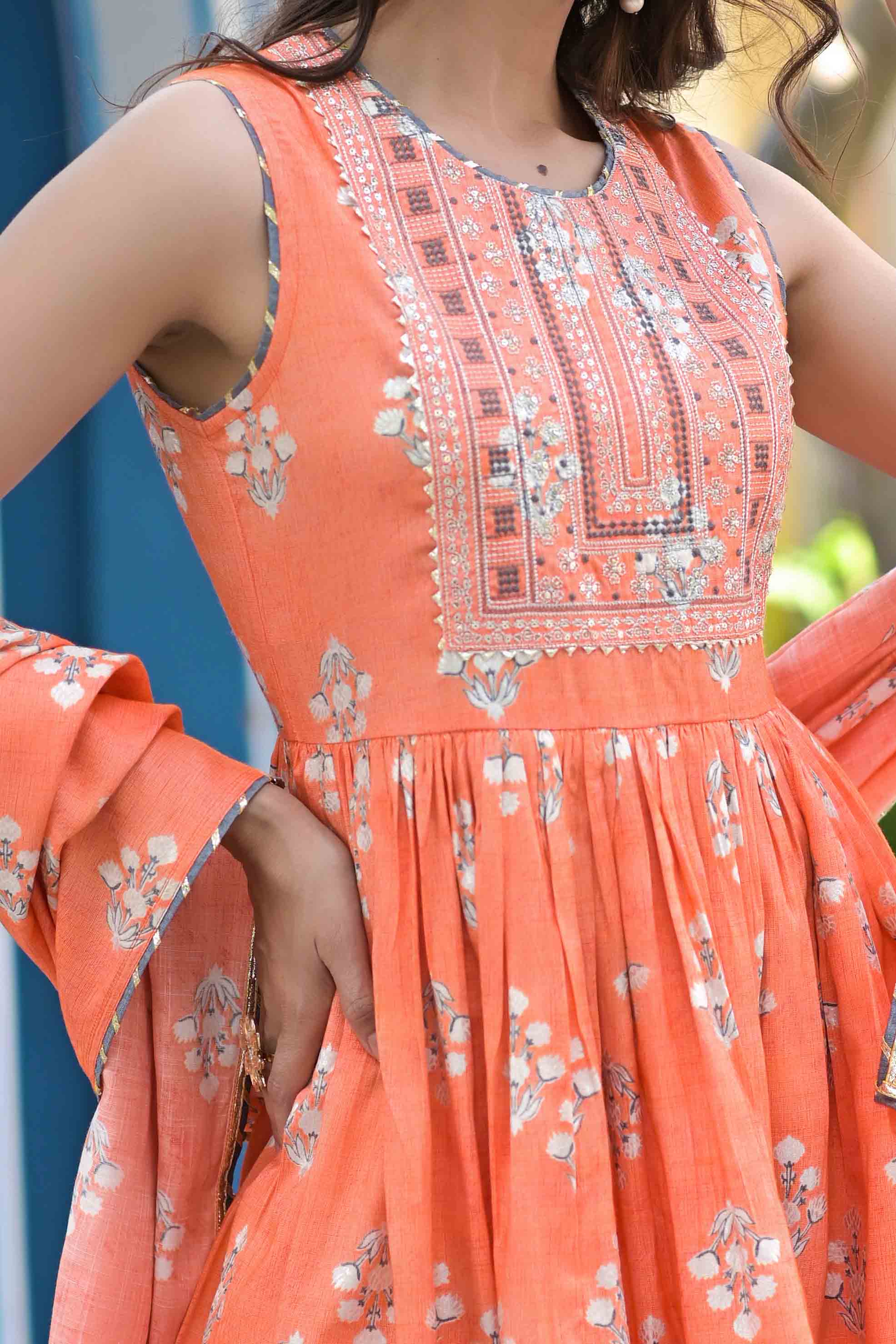Orange Rayon Embroidered Sharara Set