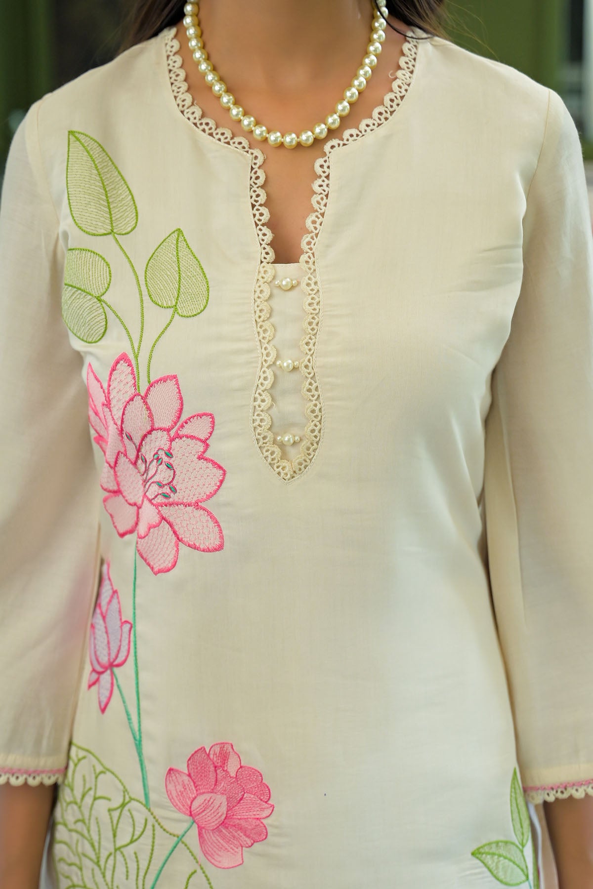 Cream White Chanderi Embroidered Pakistani Suit