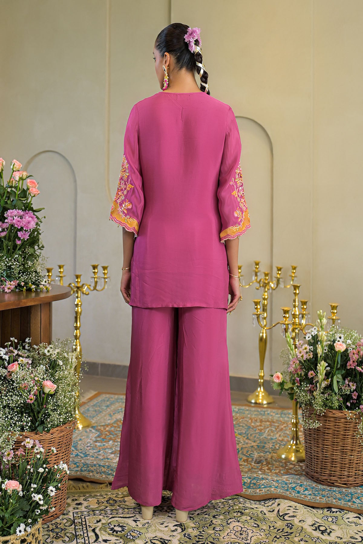 Pink Chinon Embroidered Suit Set