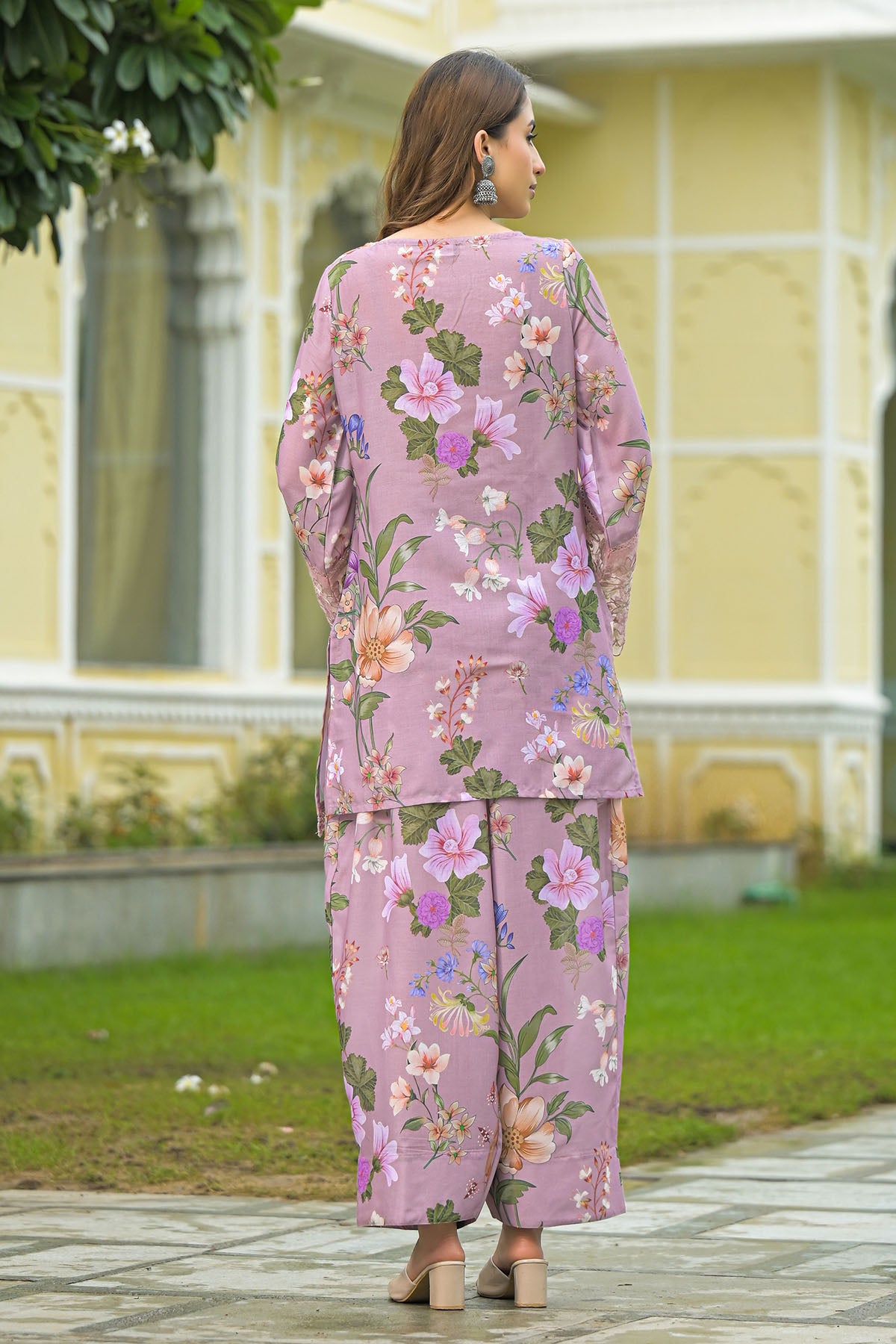 Onion Solid Cotton Embroidered Farsi Salwar Set