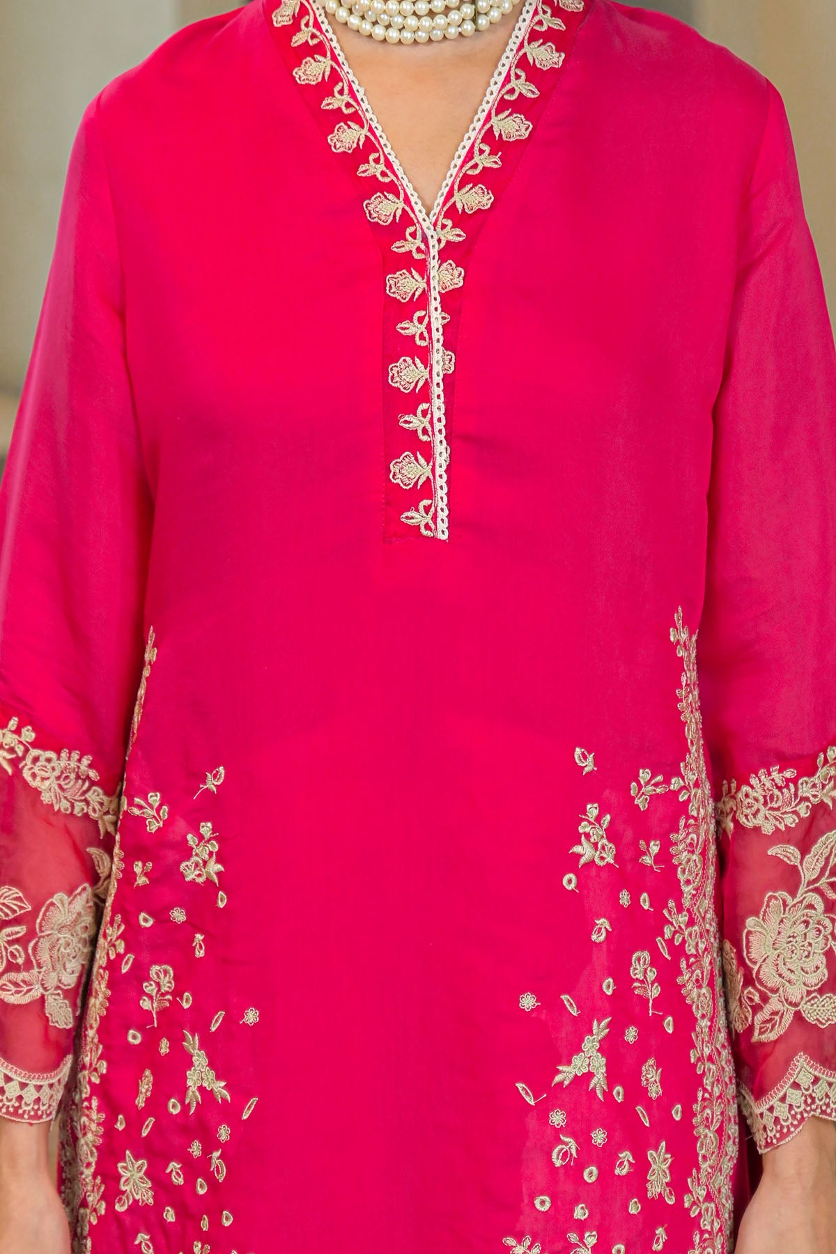 Pink Solid Chanderi Embroidered Farsi Salwar Set